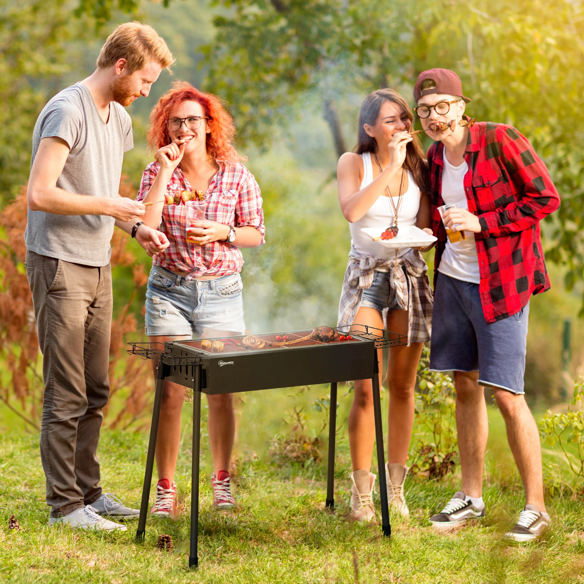Outsunny Portable Charcoal Barbecue Grill With Seasoning Baskets And Hooks - Image 2