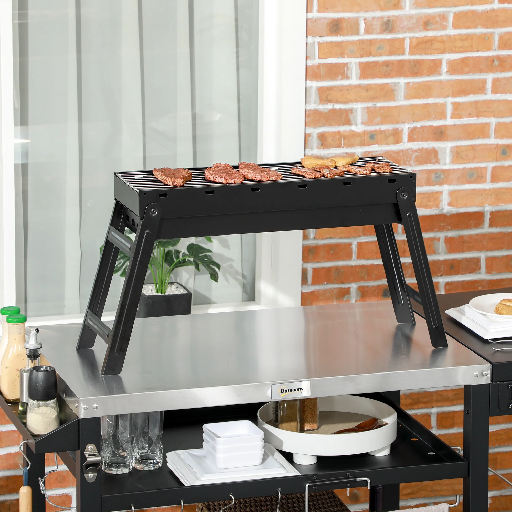 Outsunny Portable Charcoal Grill With Pull-Out Charcoal Basin - Image 2