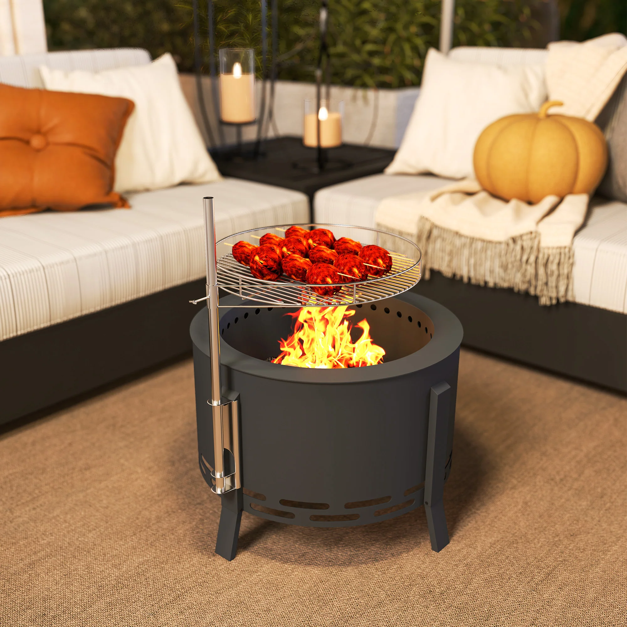 Outsunny Portable Fire Pit, 58 cm Round Firepit with Grill Grate, Black - Image 8