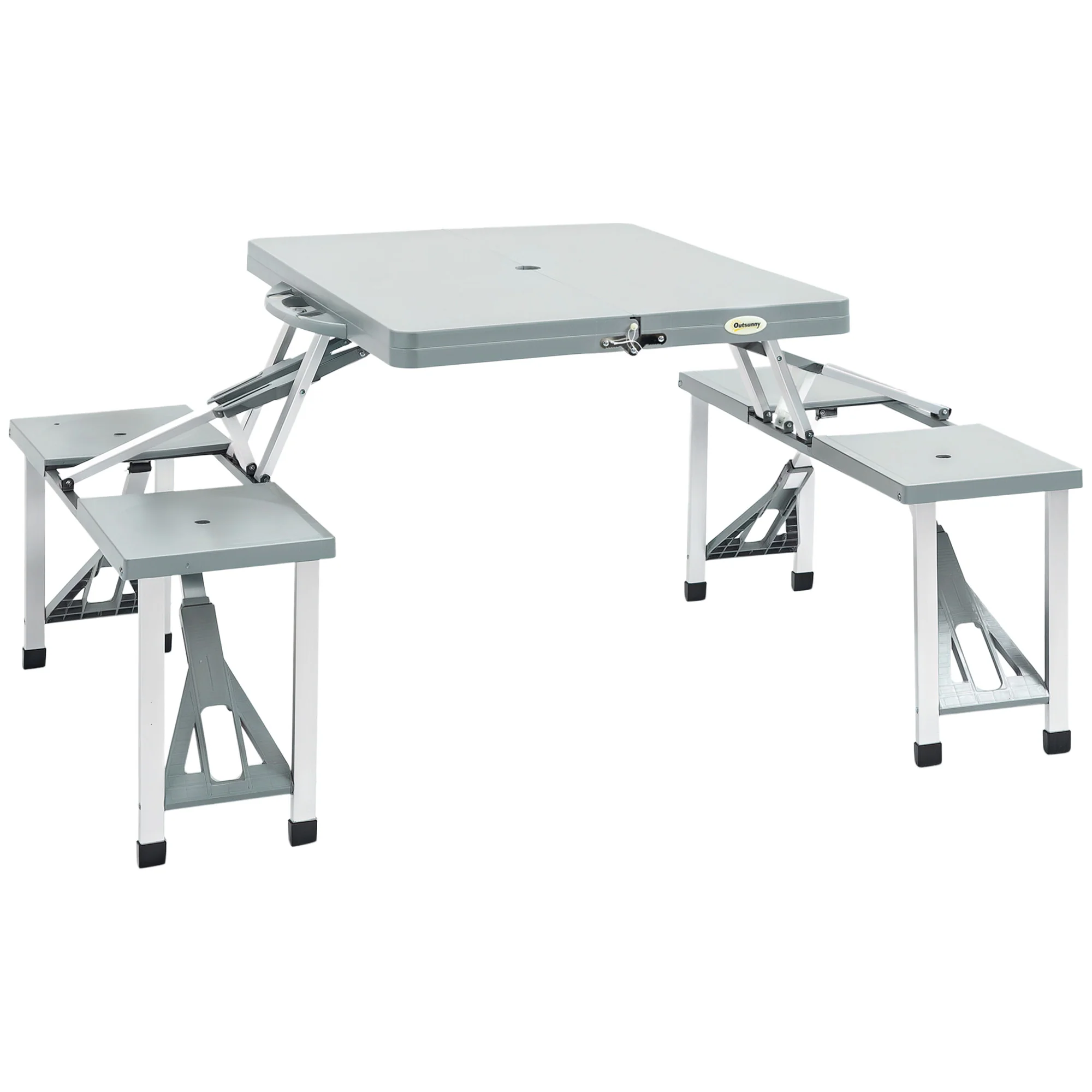 Outsunny Portable Foldable Camping Picnic Table with Seats Chairs and Umbrella Hole, 4-Kids Fold Up Travel Picnic Table, Grey