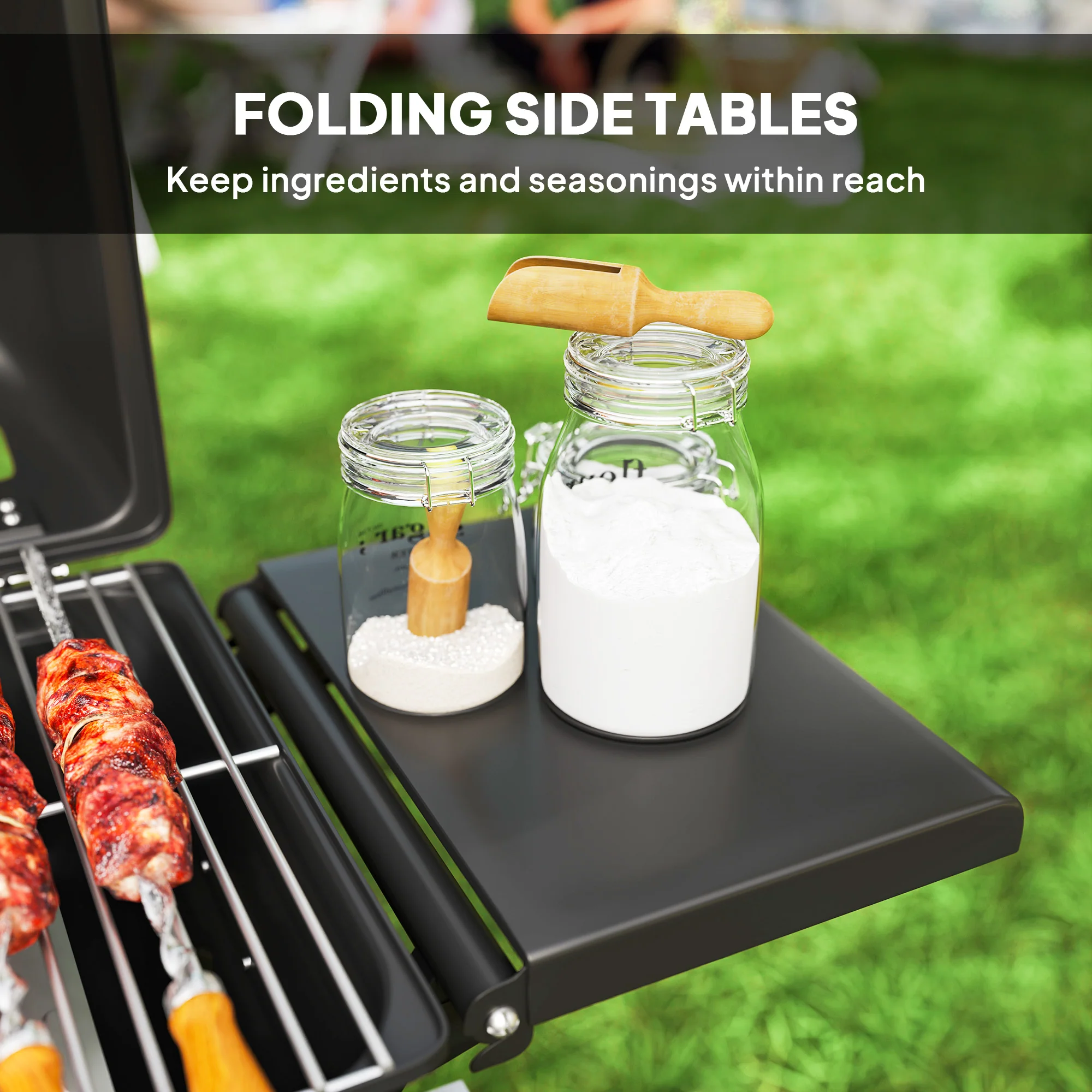 Outsunny Portable Foldable Gas Barbecue Grill with Thermometer, Lid, Black - Image 4