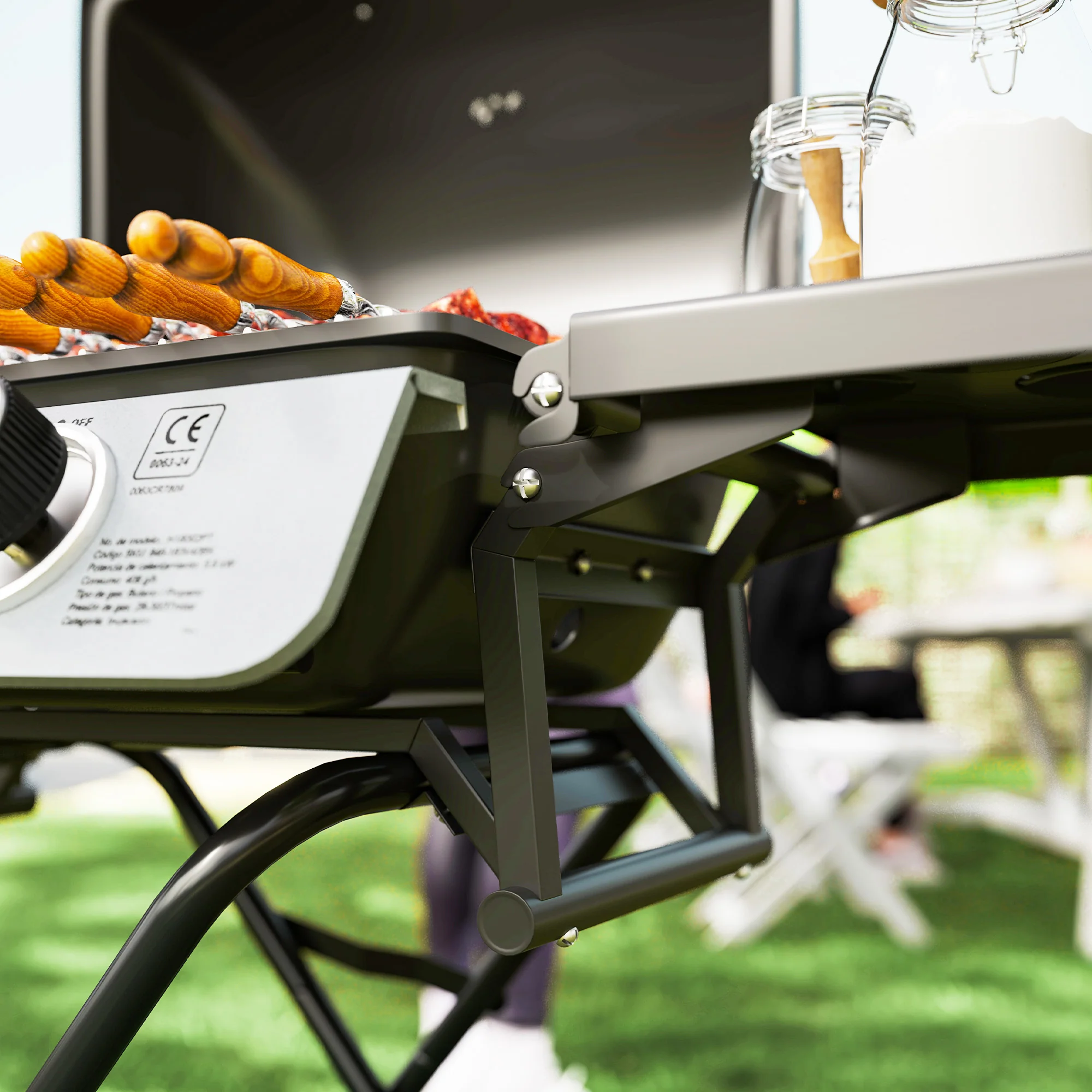 Outsunny Portable Foldable Gas Barbecue Grill with Thermometer, Lid, Black - Image 9