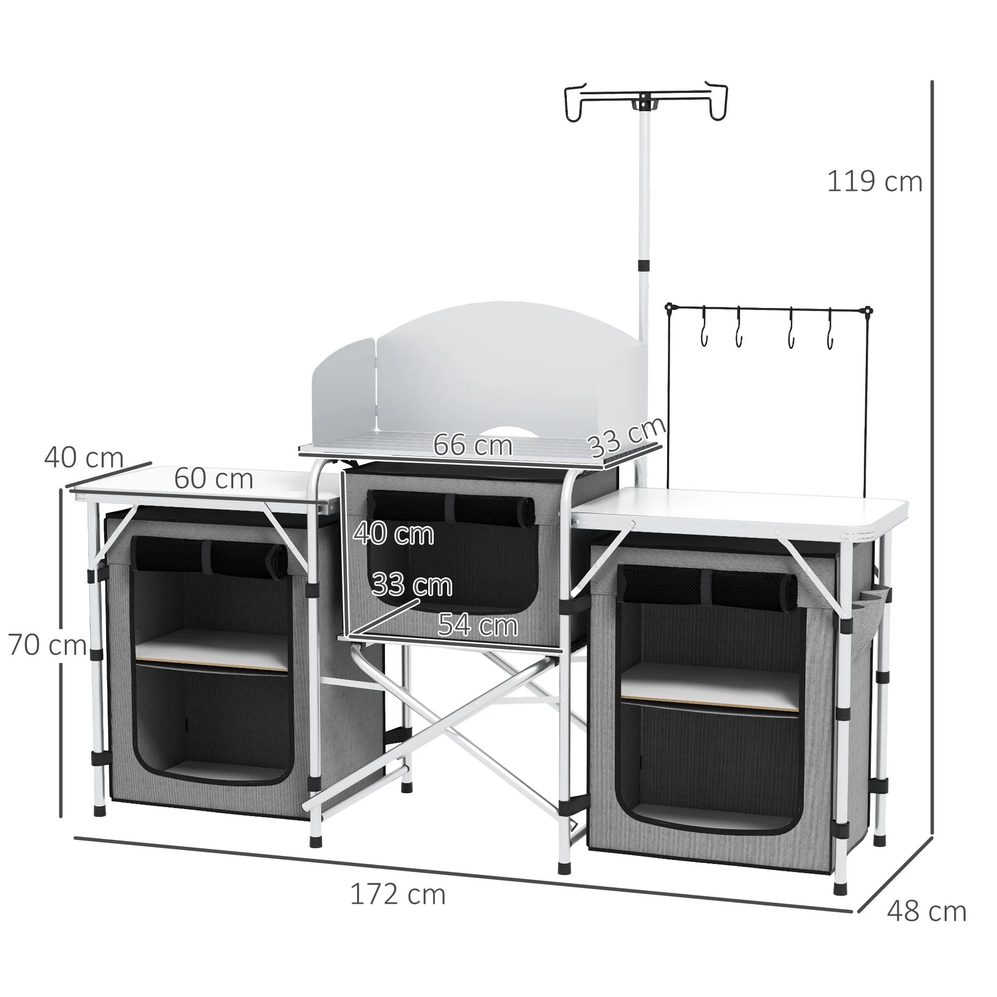 Outsunny Portable Folding Camping Kitchen with Windshield Light Stand Carry Bag - Image 5