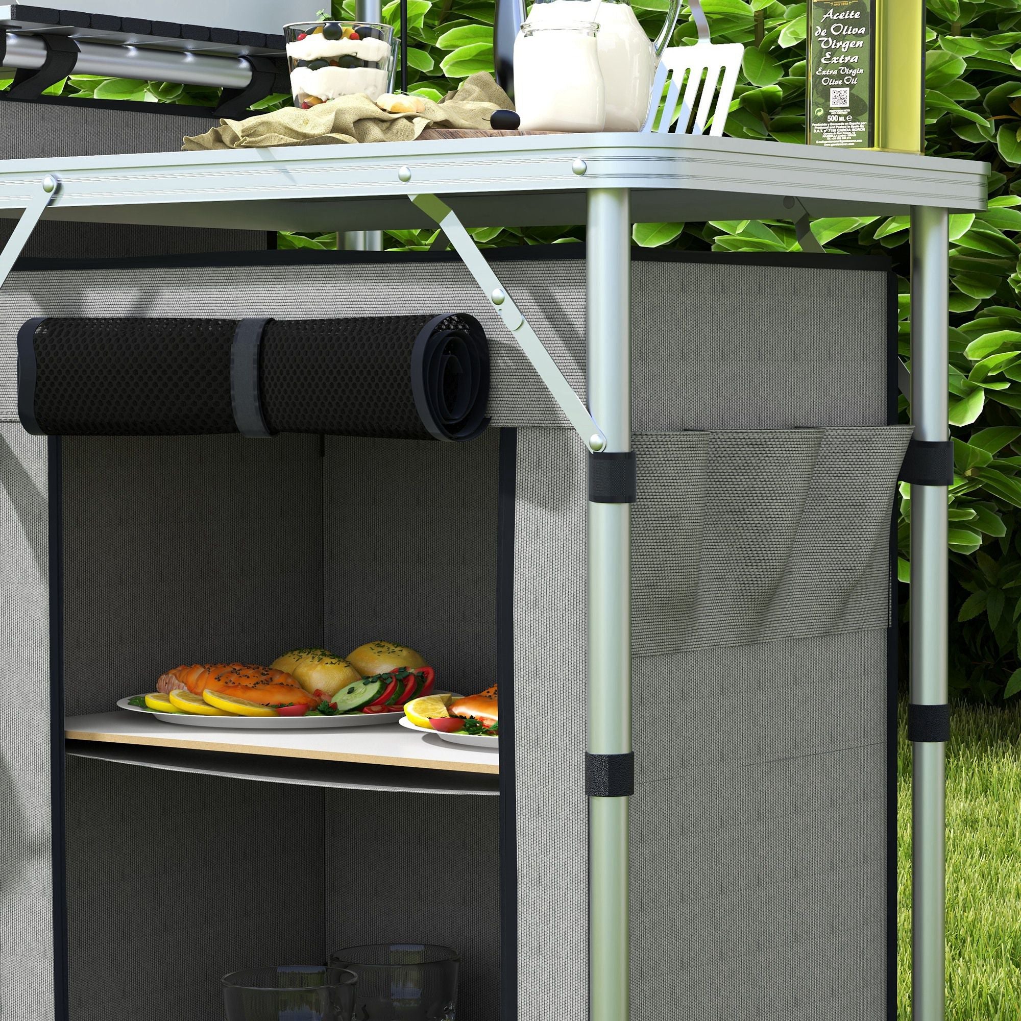 Outsunny Portable Folding Camping Kitchen with Windshield Light Stand Carry Bag - Image 9