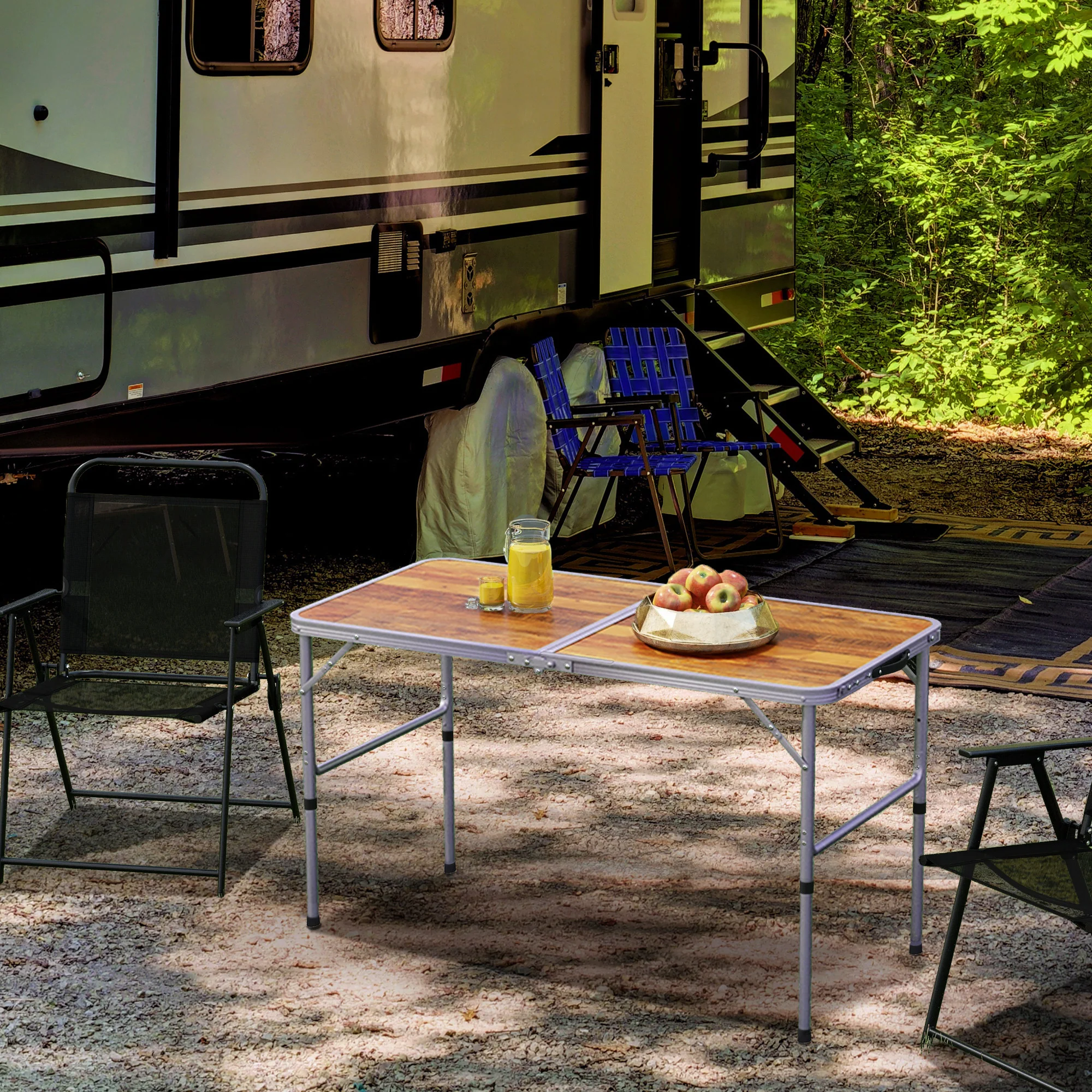 Outsunny Portable Folding Picnic Table Outdoor Lightweight BBQ Party Aluminum - Image 2
