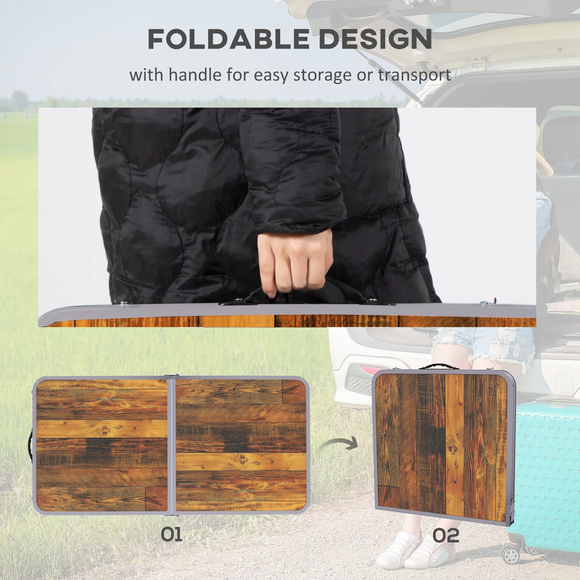 Outsunny Portable Folding Picnic Table Outdoor Lightweight BBQ Party Aluminum - Image 3