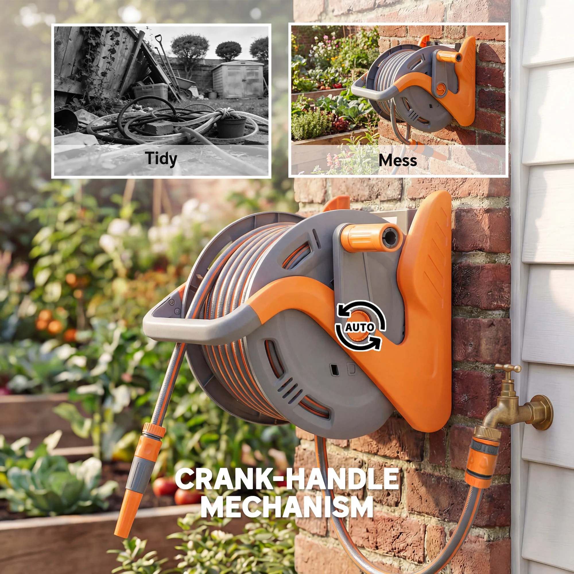 Outsunny Portable Garden Hose Reel, 20+2 M Wall Mounted Hose Reel - Image 8