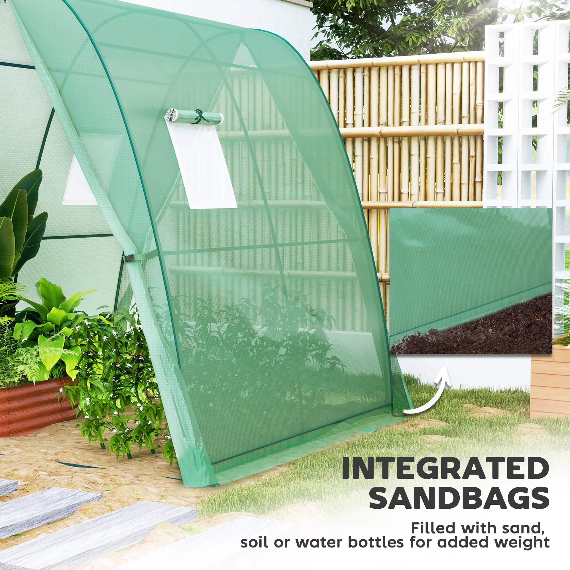 Outsunny Portable Greenhouse Gardening Plant Hot House with 2 Doors, Green - Image 4