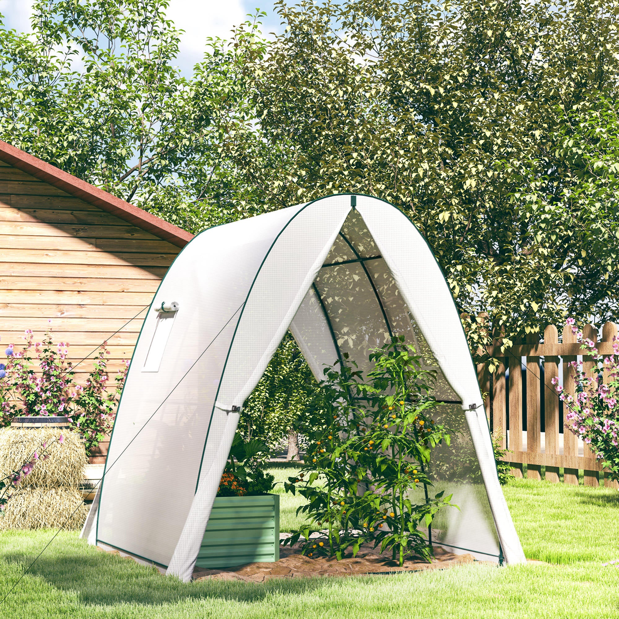 Outsunny Portable Greenhouse Gardening Plant Hot House with 2 Doors, White - Image 2