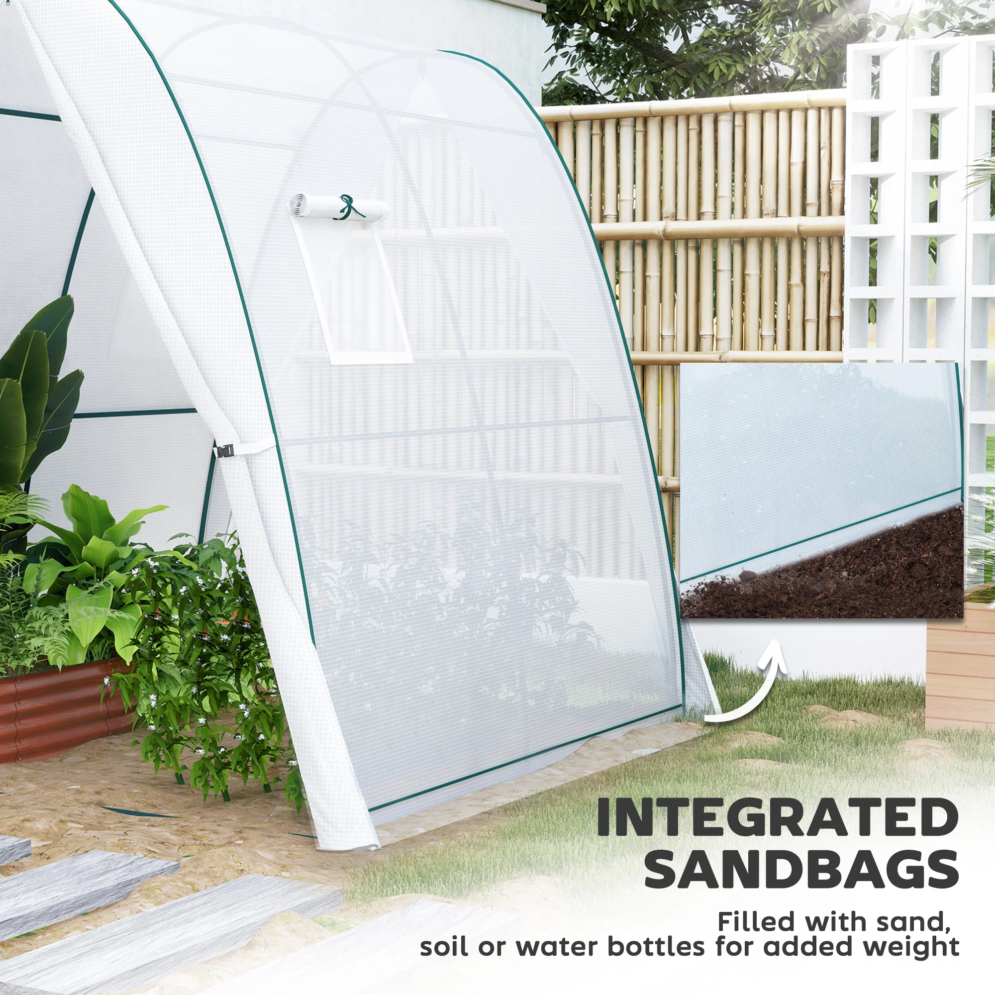 Outsunny Portable Greenhouse Gardening Plant Hot House with 2 Doors, White - Image 4
