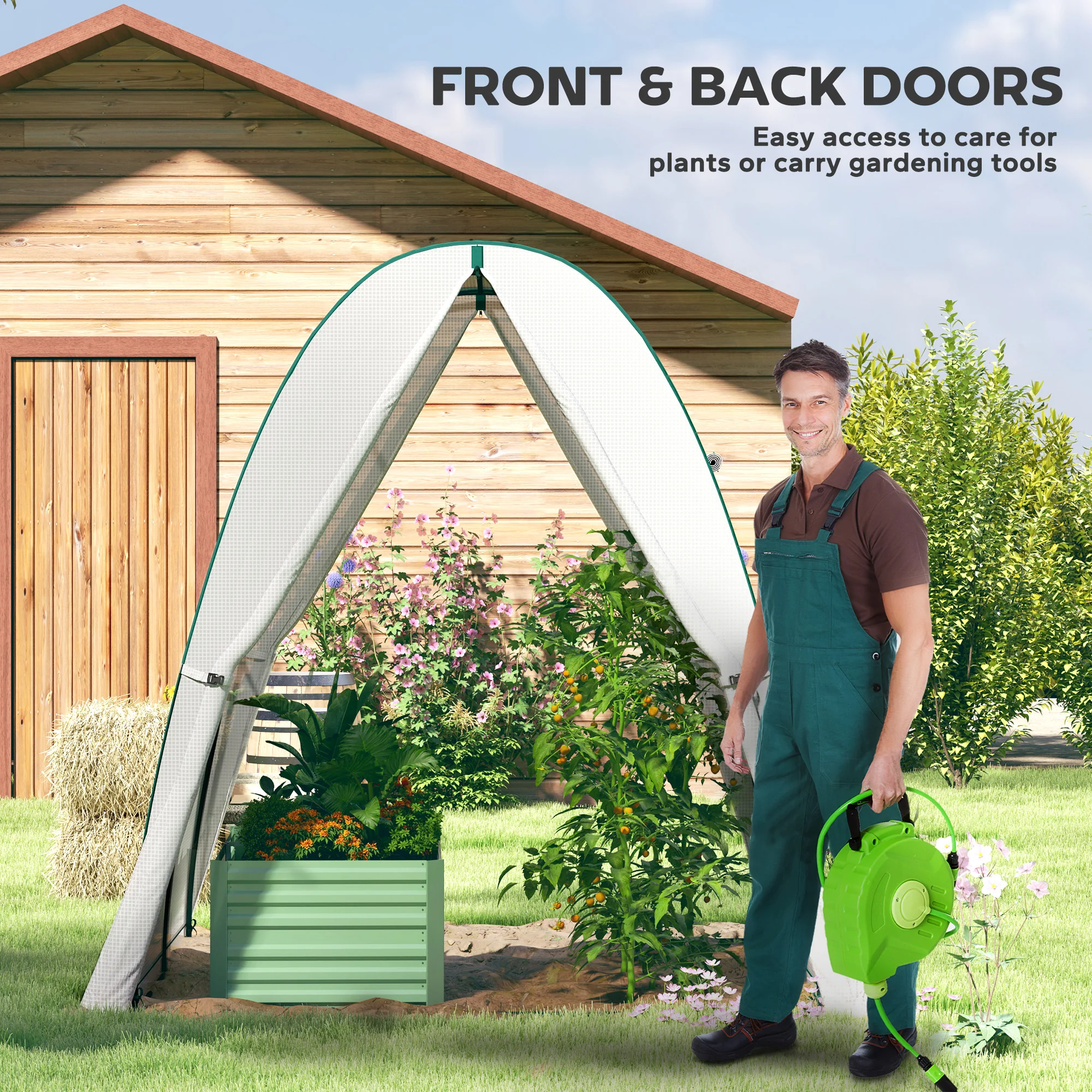 Outsunny Portable Greenhouse Gardening Plant Hot House with 2 Doors, White - Image 7