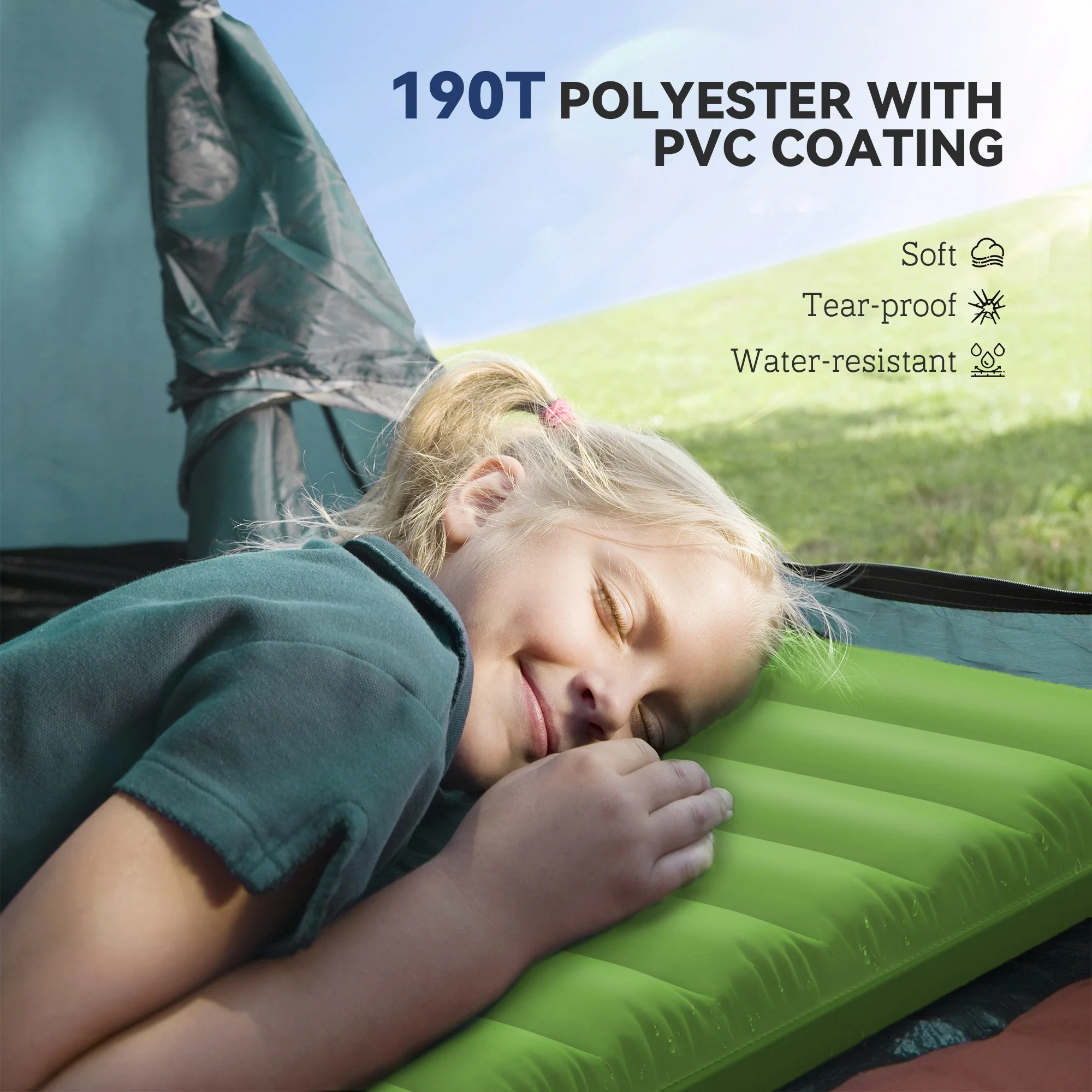 Outsunny Portable Inflatable Camping Bed With Double Mattress Green - Image 7