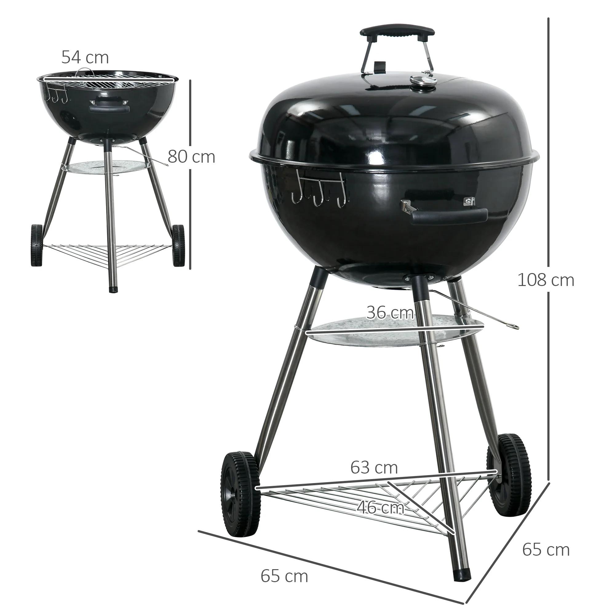 Outsunny Portable Kettle Charcoal Grill BBQ Smoker With Cover, Lid, & Thermometer - Image 5