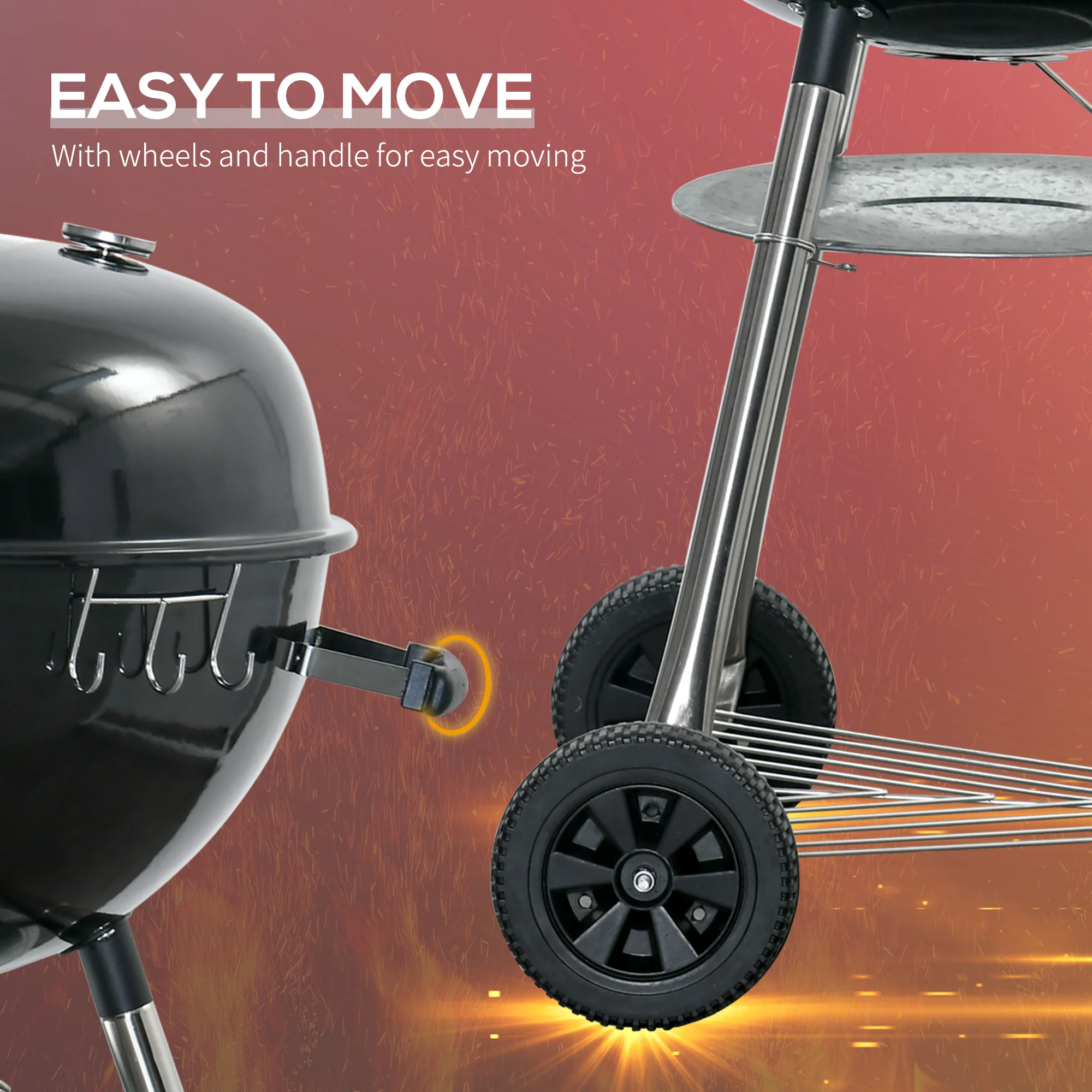 Outsunny Portable Kettle Charcoal Grill BBQ Smoker With Cover, Lid, & Thermometer - Image 7