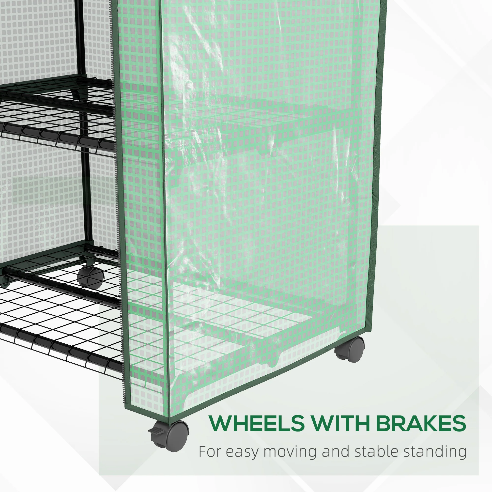 Outsunny Portable Mini Greenhouse with Roll-up Door and Wheels, Green - Image 6