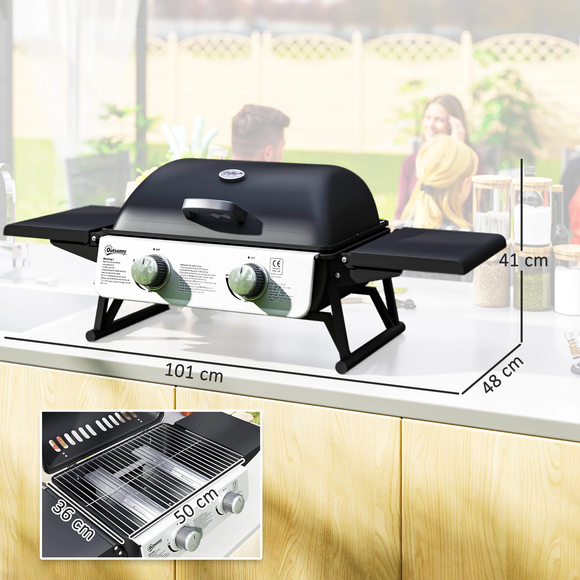 Outsunny Portable Tabletop Gas Barbecue Grill with Thermometer, Black - Image 5