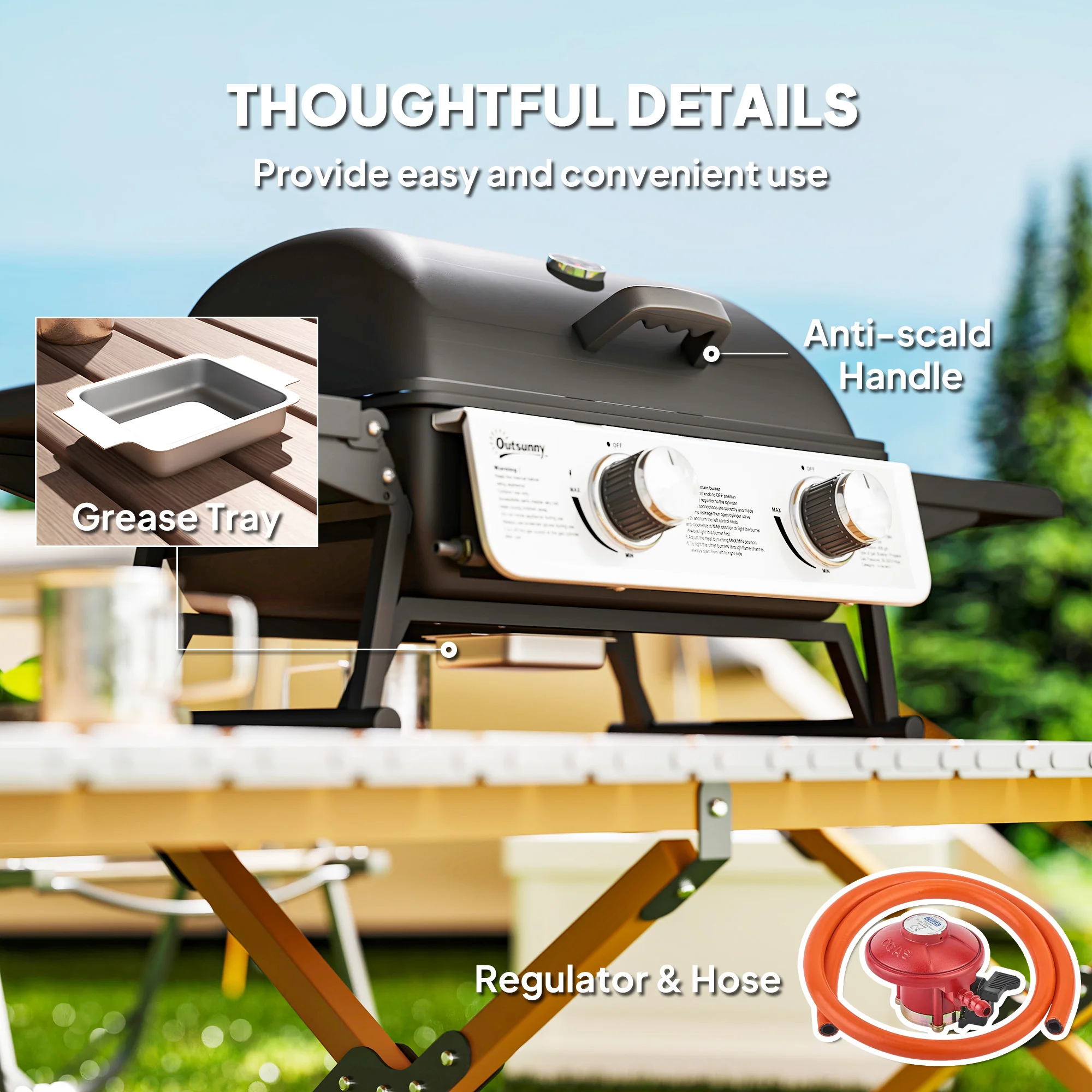 Outsunny Portable Tabletop Gas Barbecue Grill with Thermometer, Black - Image 7