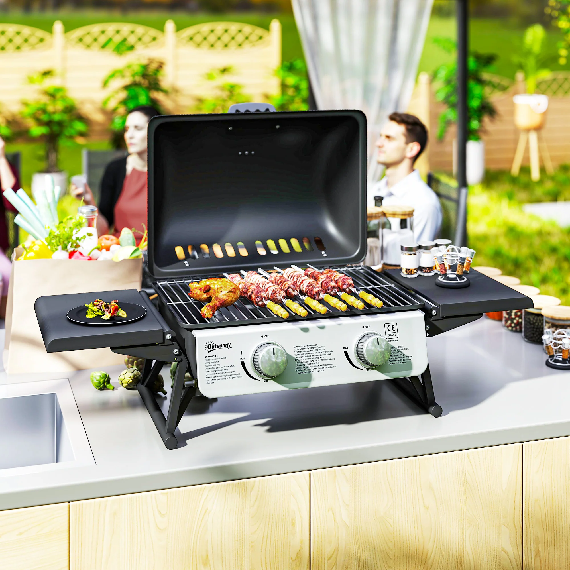 Outsunny Portable Tabletop Gas Barbecue Grill with Thermometer, Black - Image 8