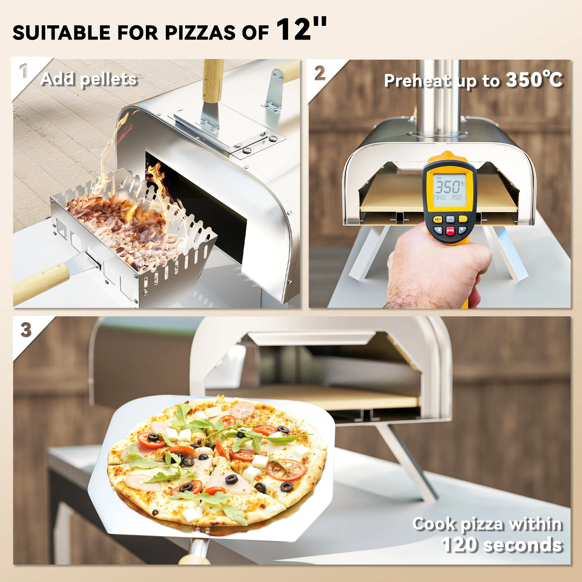 Outsunny Portable Wood Pellet Pizza Oven With Foldable Legs 12 Inch Stone - Image 3