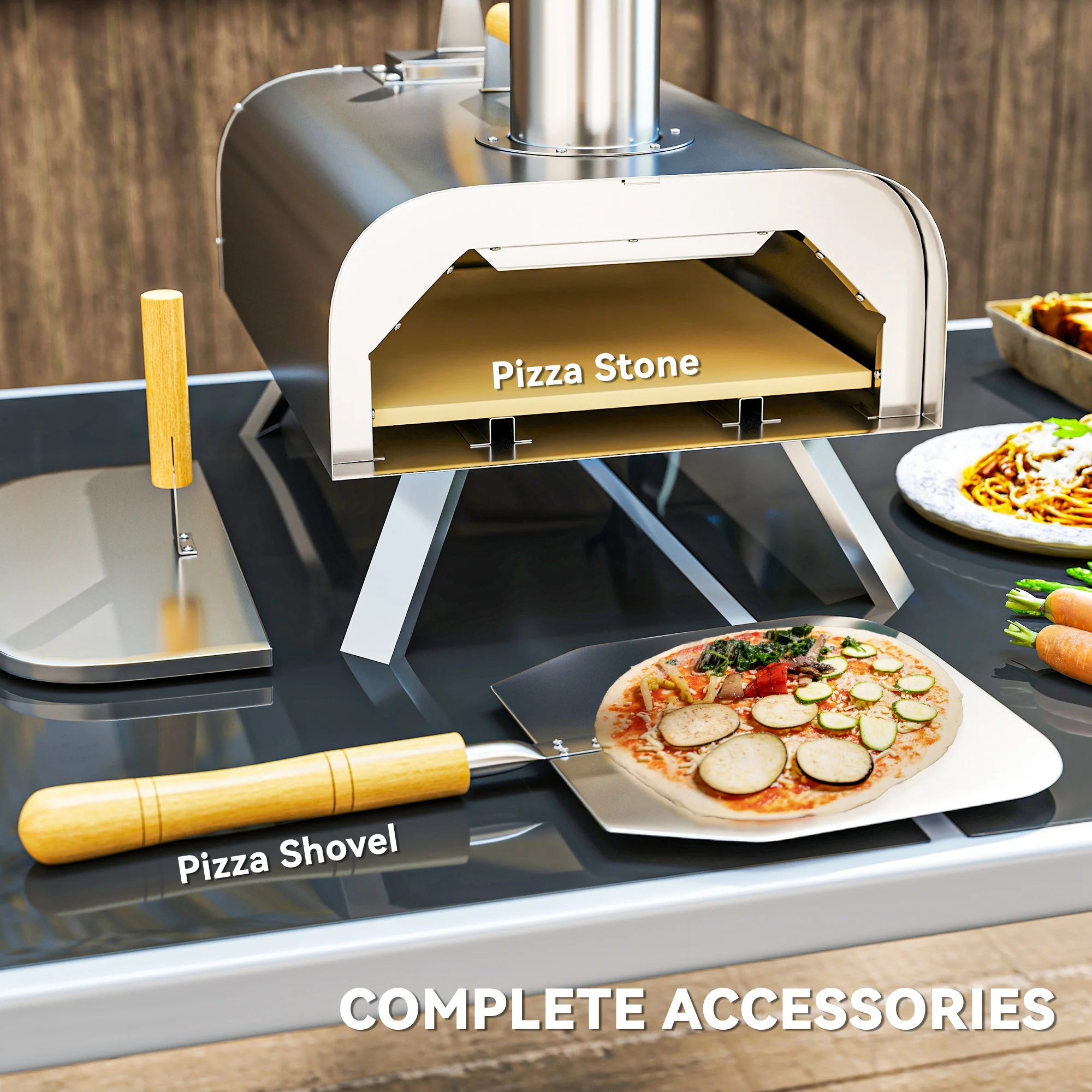 Outsunny Portable Wood Pellet Pizza Oven With Foldable Legs 12 Inch Stone - Image 7