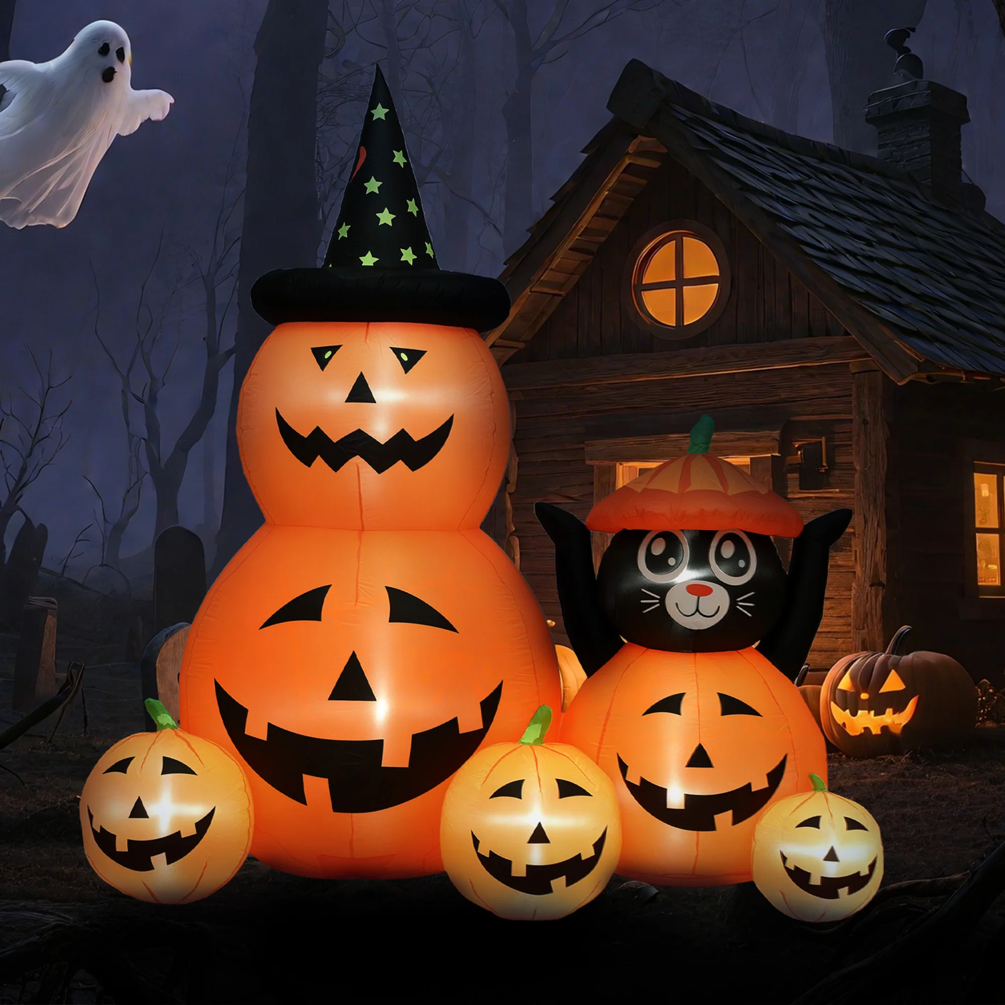 Outsunny Pumpkin and Cat with LED Lights, Halloween Inflatables Decoration - Image 8