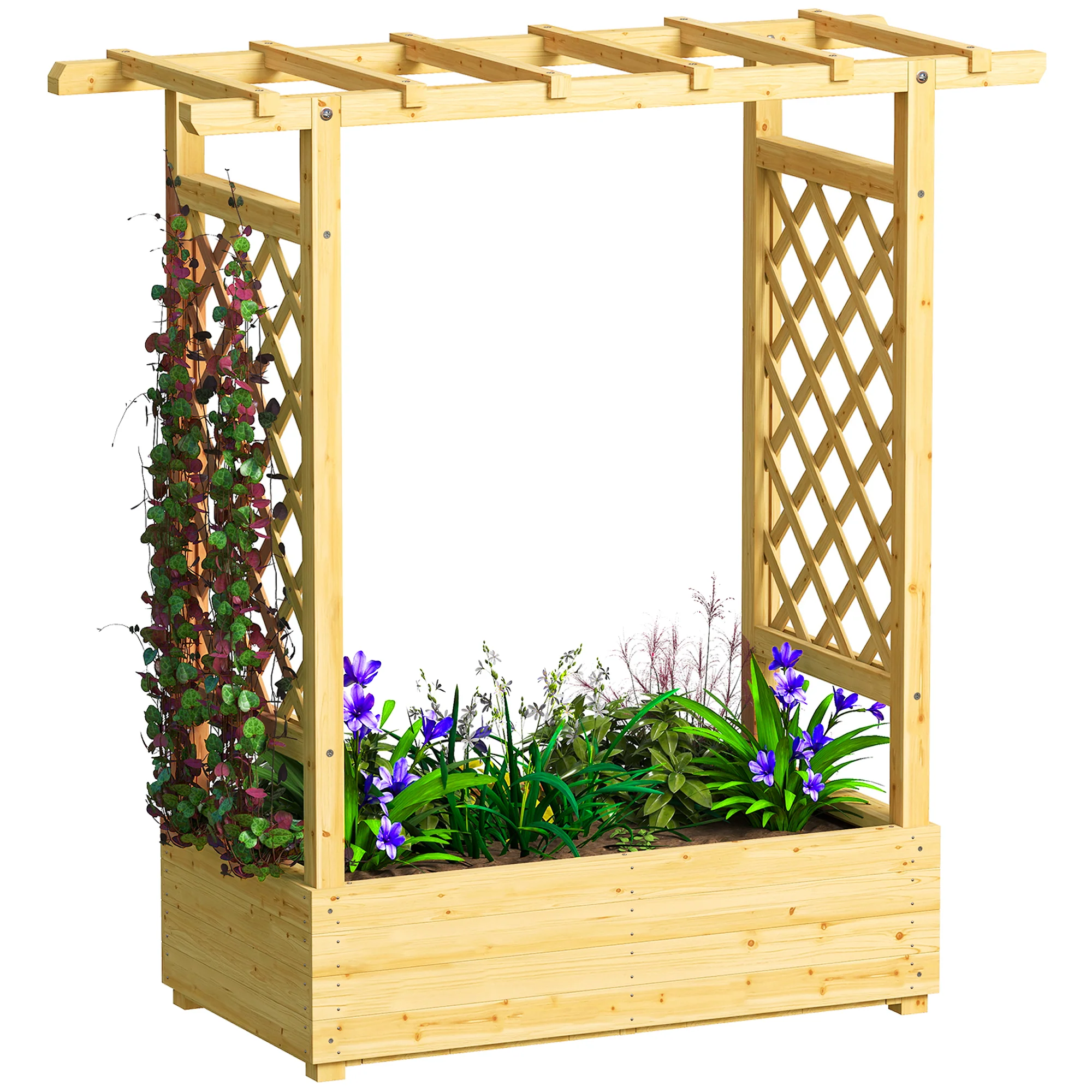 Outsunny Raised Bed for Garden with Trellis, Natural