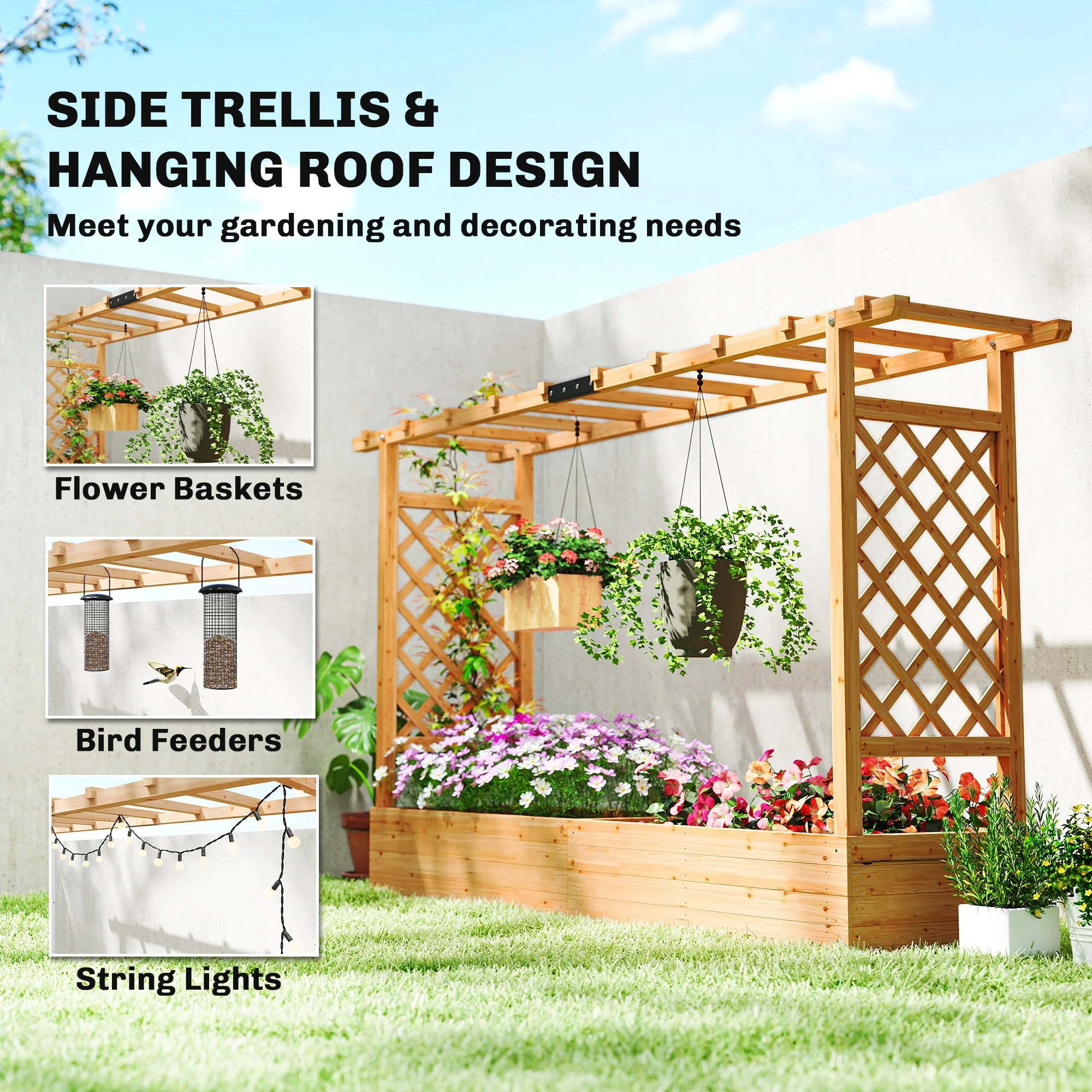 Outsunny Raised Bed for Garden with Trellis, Natural - Image 13