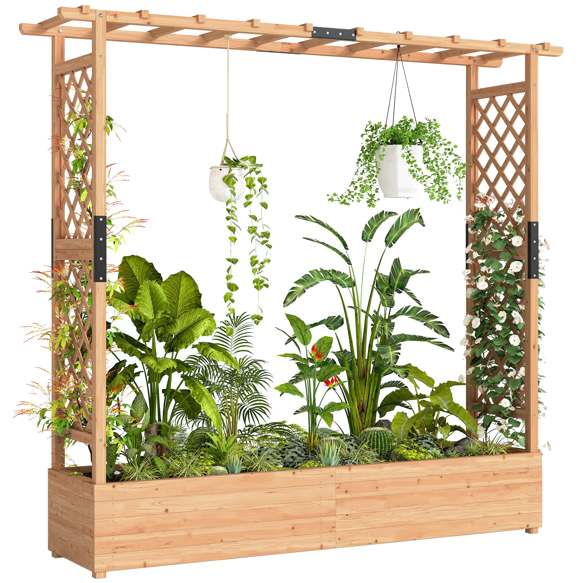 Outsunny Raised Bed for Garden with Trellis, Natural - Image 19