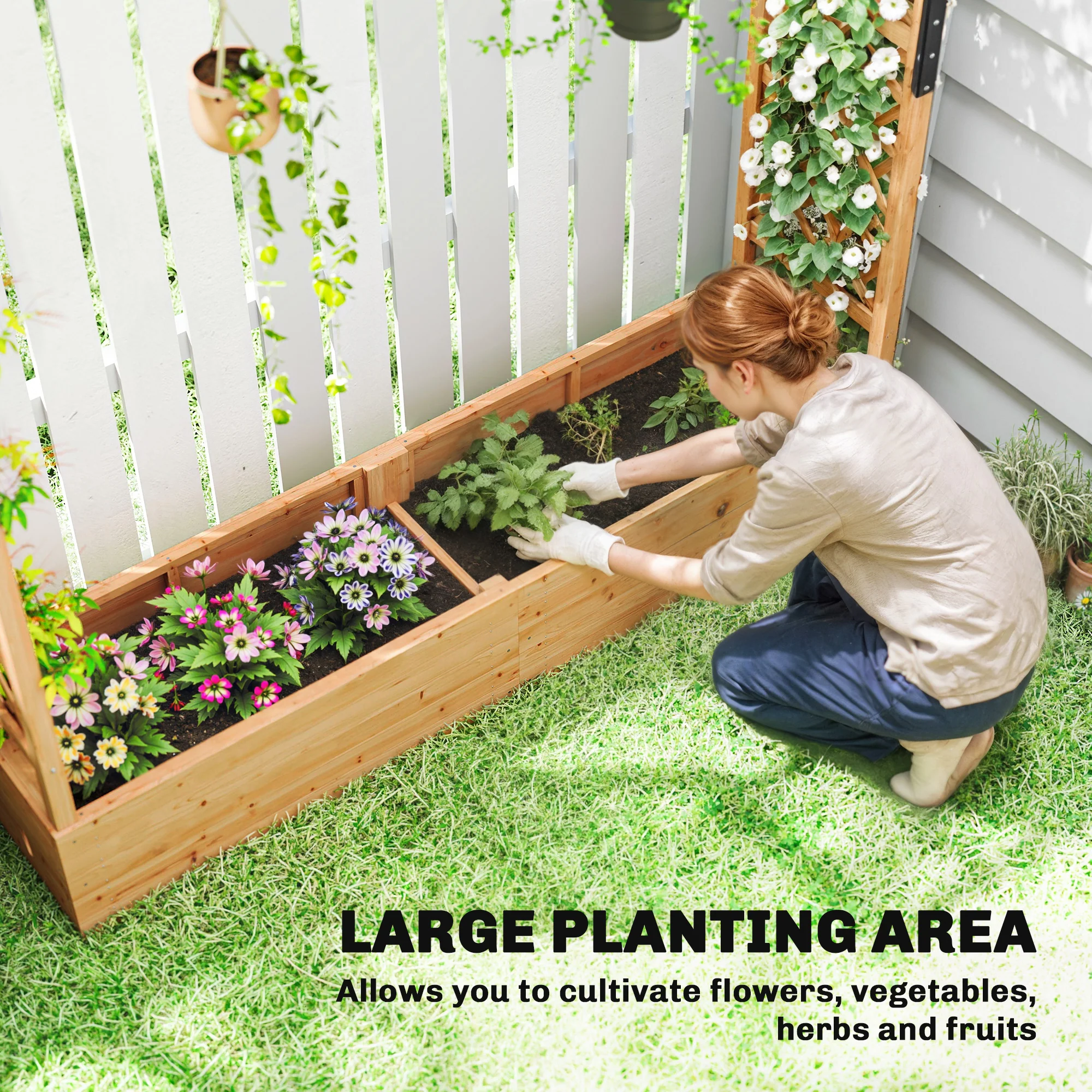 Outsunny Raised Bed for Garden with Trellis, Natural - Image 21