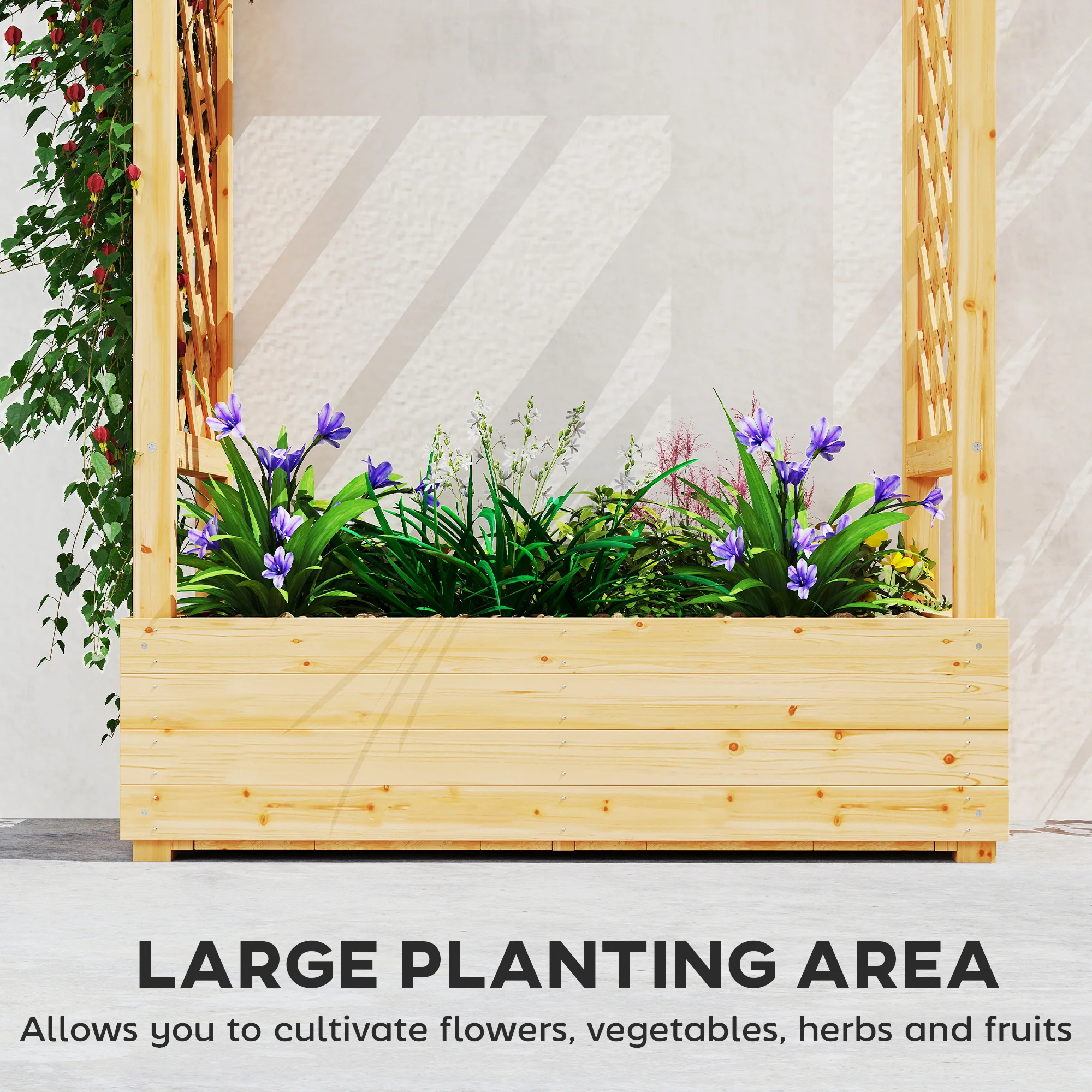 Outsunny Raised Bed for Garden with Trellis, Natural - Image 3