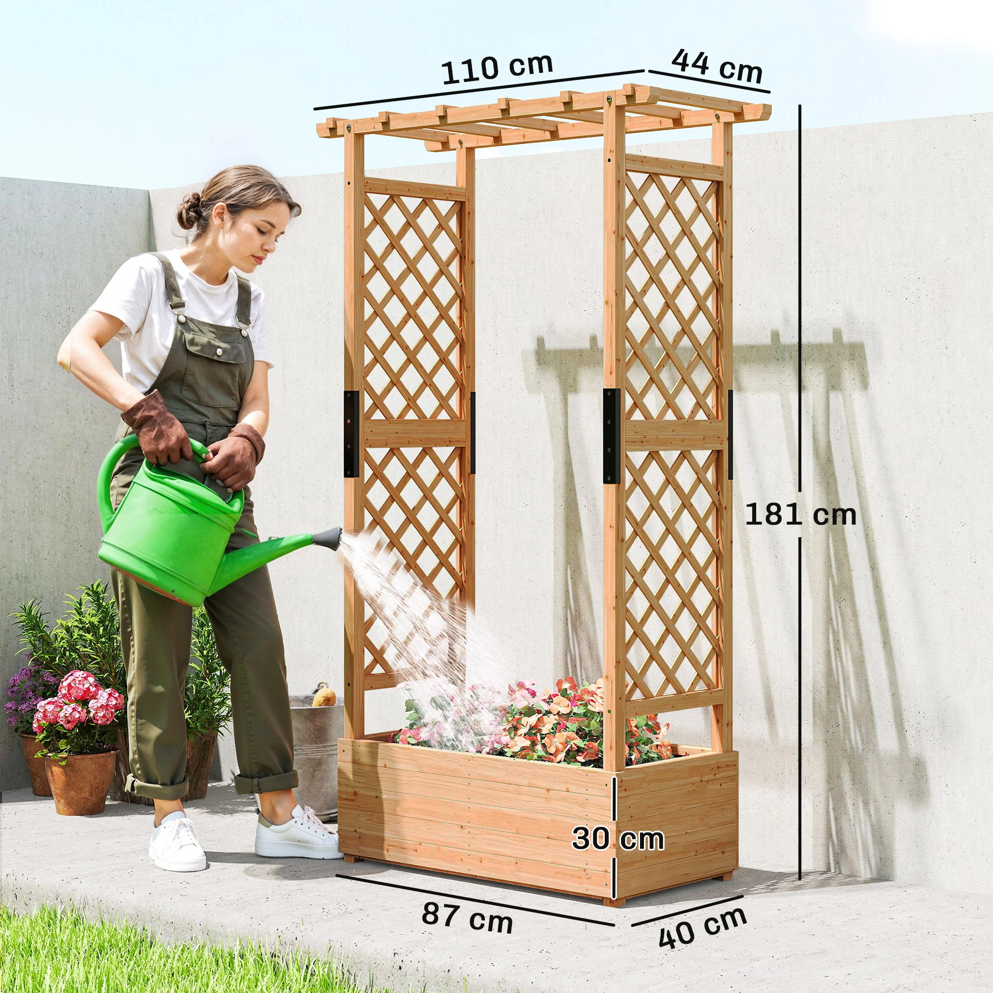 Outsunny Raised Bed for Garden with Trellis, Natural - Image 32