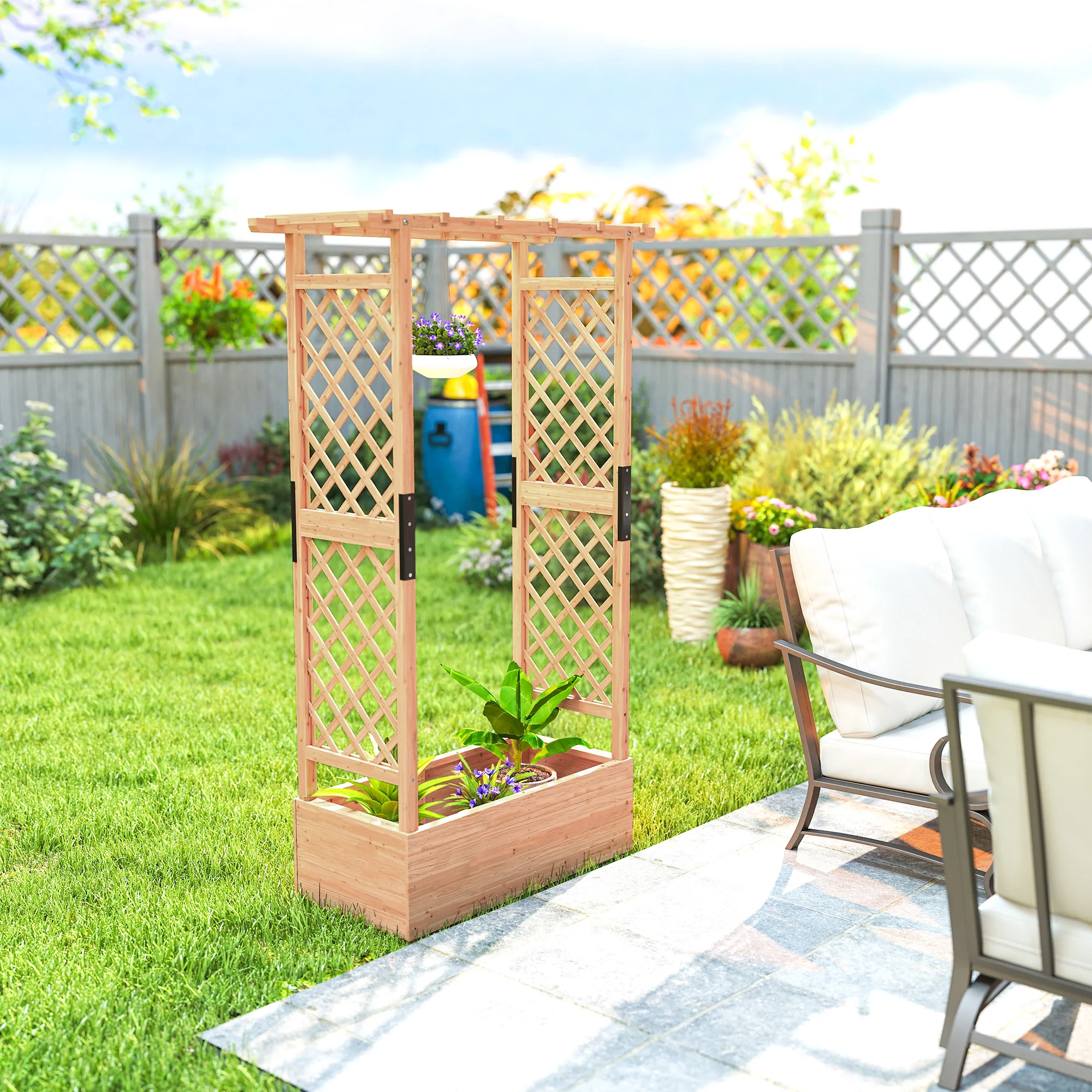 Outsunny Raised Bed for Garden with Trellis, Natural - Image 36
