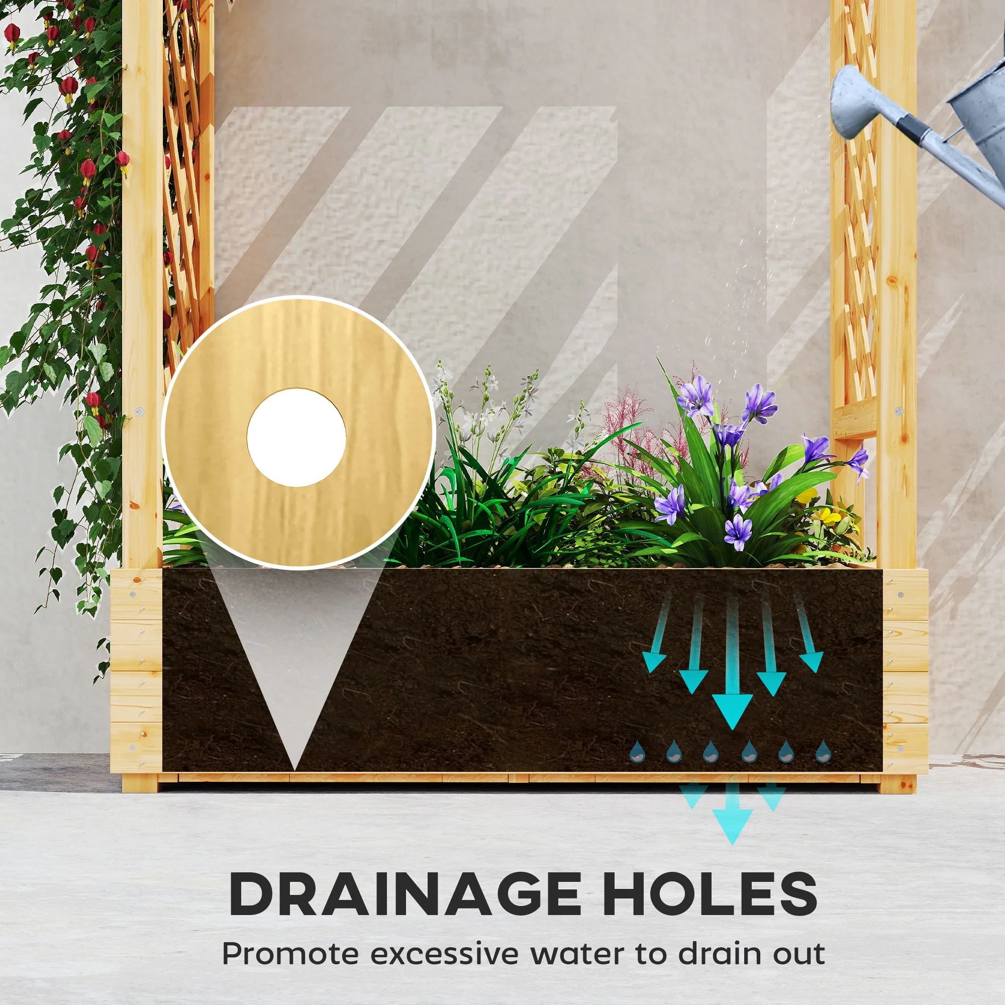 Outsunny Raised Bed for Garden with Trellis, Natural - Image 6
