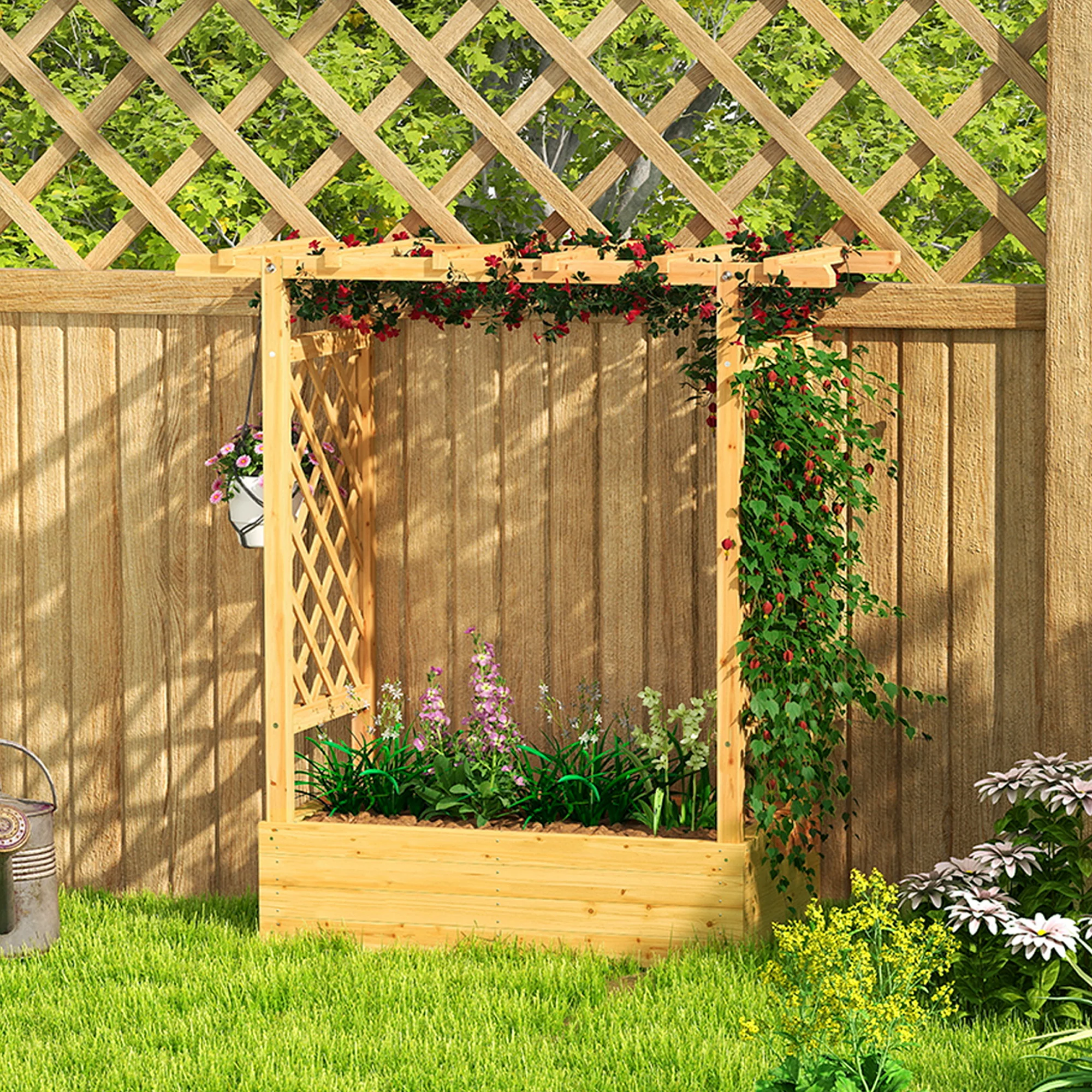 Outsunny Raised Bed for Garden with Trellis, Natural - Image 8