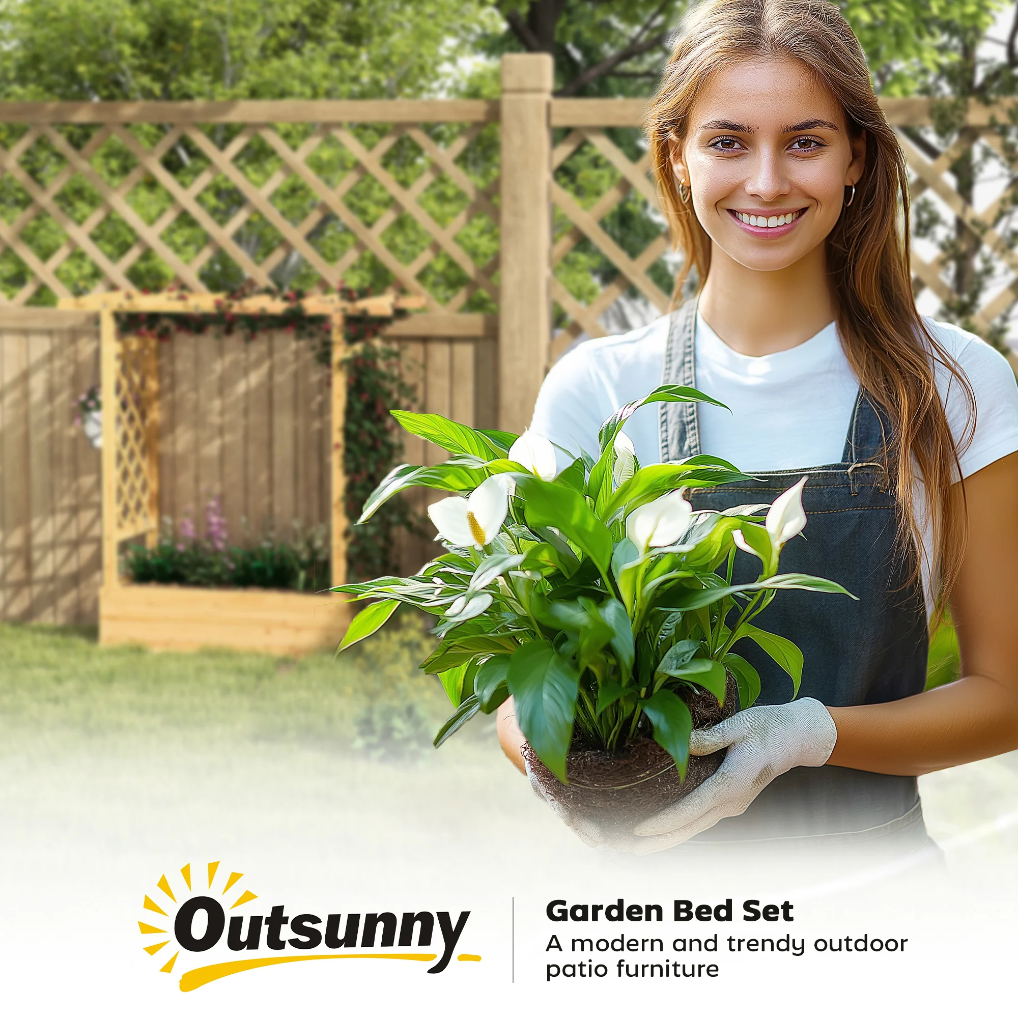Outsunny Raised Bed for Garden with Trellis, Natural - Image 9