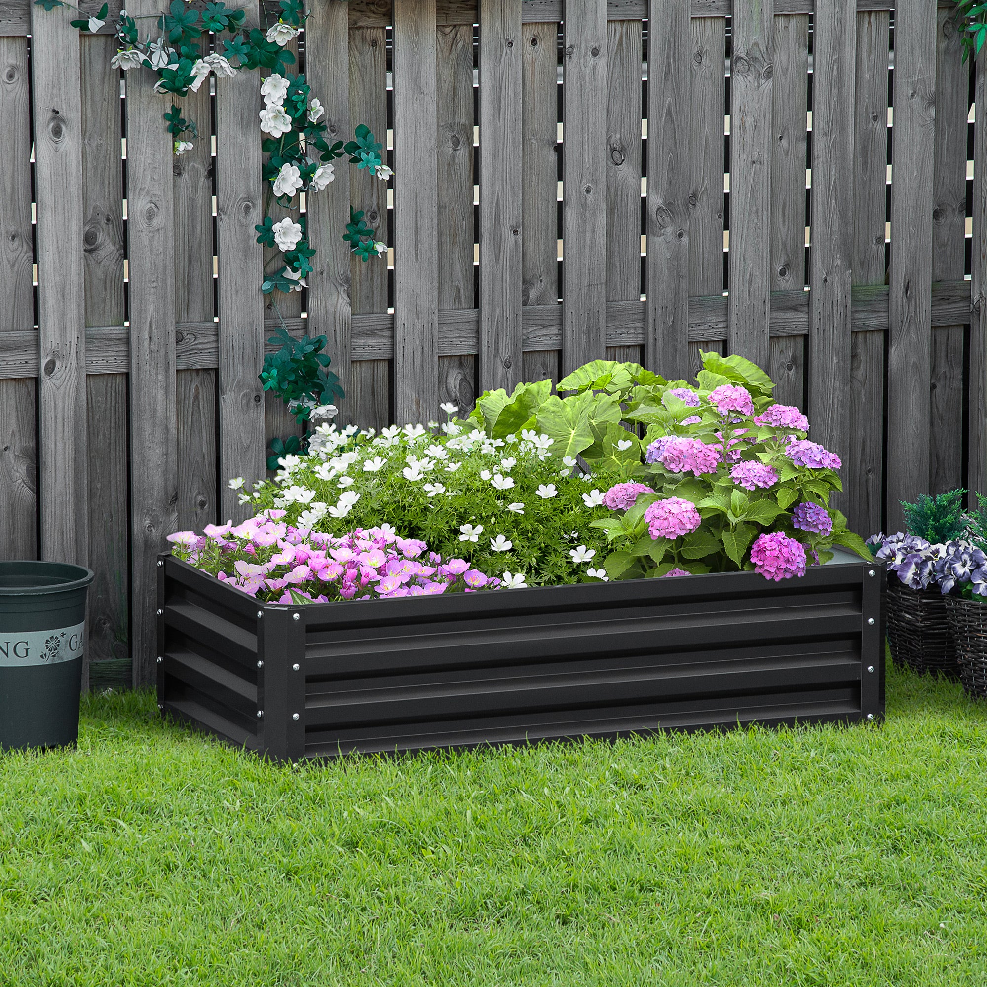 Outsunny Raised Garden Bed Elevated Planter Box for Flowers Grey - Image 2