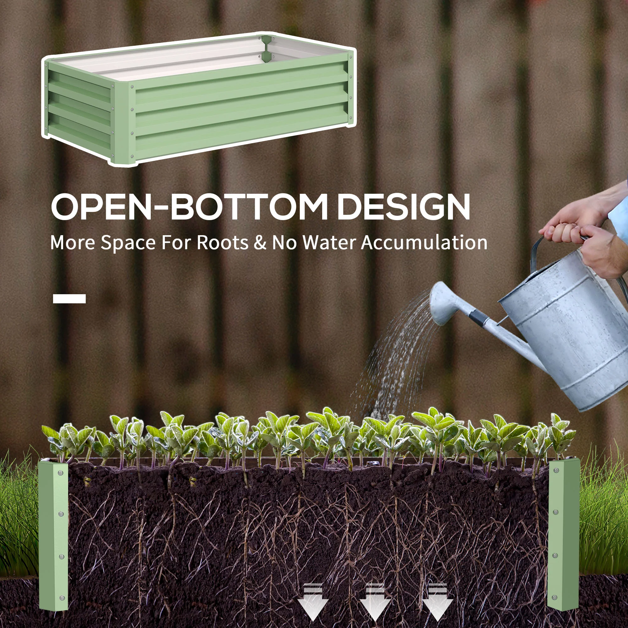 Outsunny Raised Garden Bed Elevated Planter Box for Flowers Light Green - Image 5