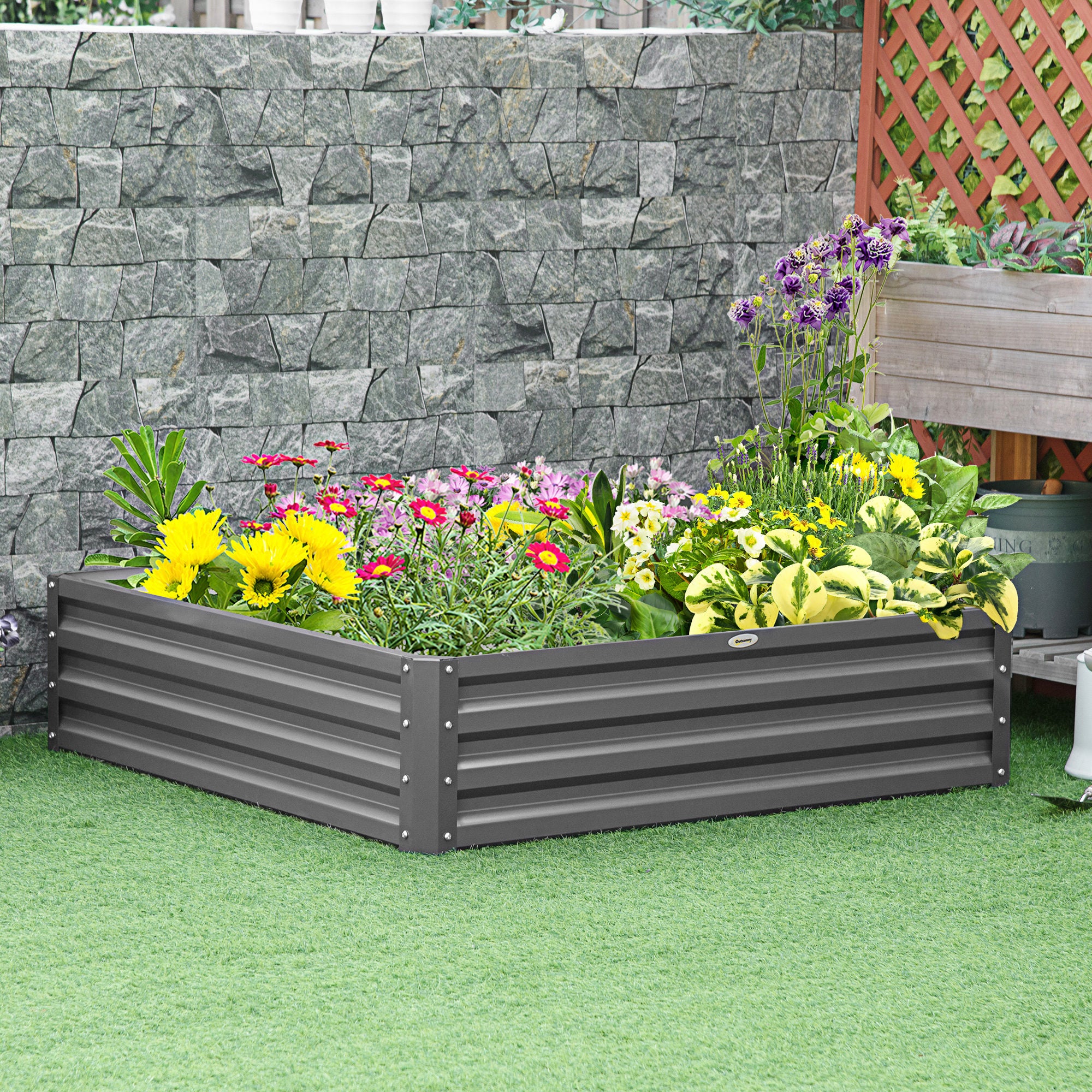 Outsunny Raised Garden Bed Metal Garden Flower Vegetable Planter Light Grey - Image 2