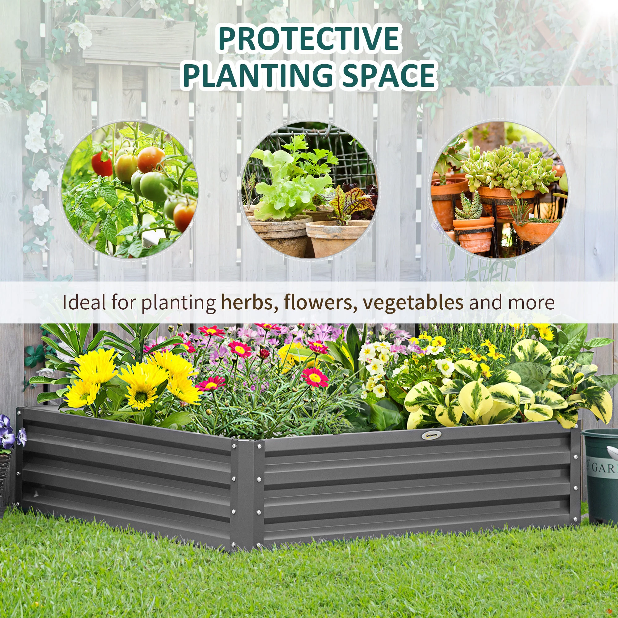 Outsunny Raised Garden Bed Metal Garden Flower Vegetable Planter Light Grey - Image 3