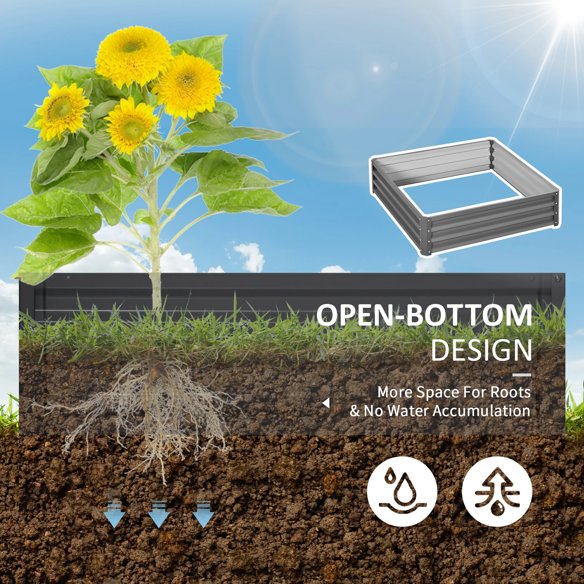 Outsunny Raised Garden Bed Metal Garden Flower Vegetable Planter Light Grey - Image 6