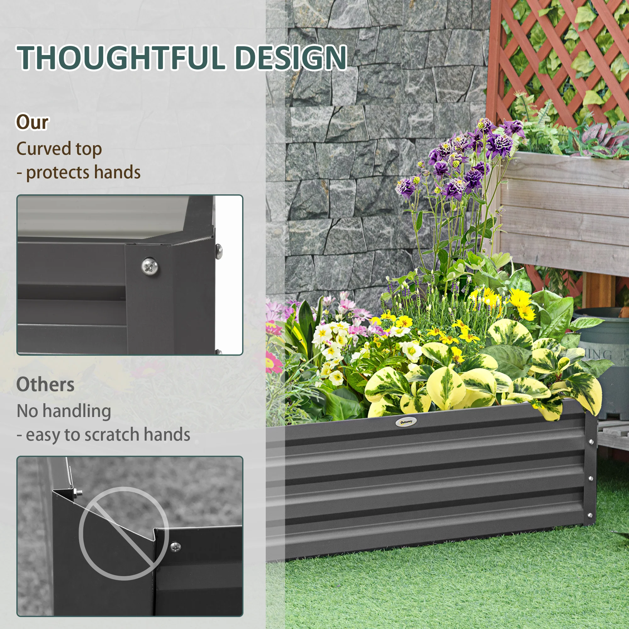 Outsunny Raised Garden Bed Metal Garden Flower Vegetable Planter Light Grey - Image 7