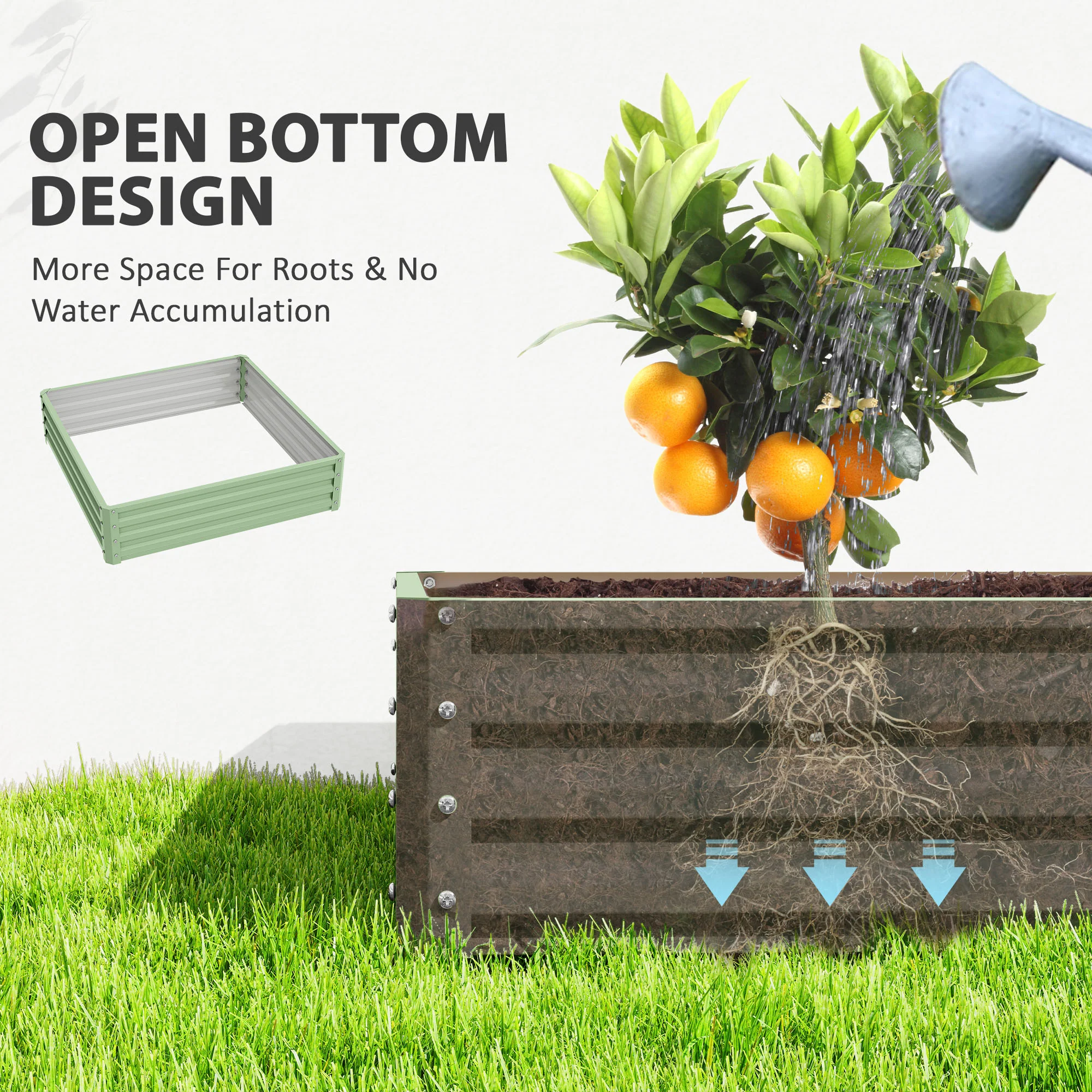 Outsunny Raised Garden Bed Metal Patio Backyard Flower Planter, Light Green - Image 6