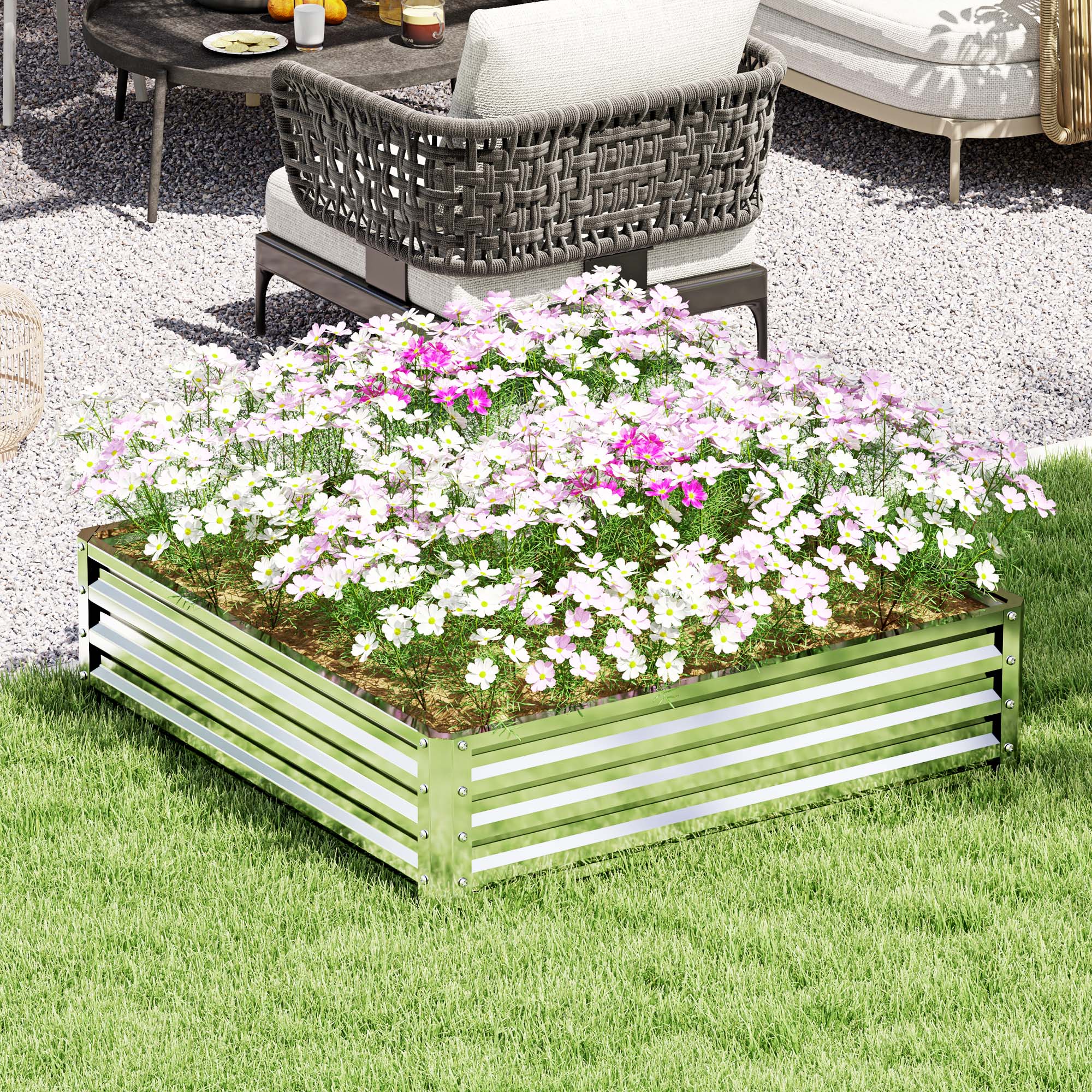 Outsunny Raised Garden Bed Metal Patio Backyard Flower Planter, Silver Tone - Image 2