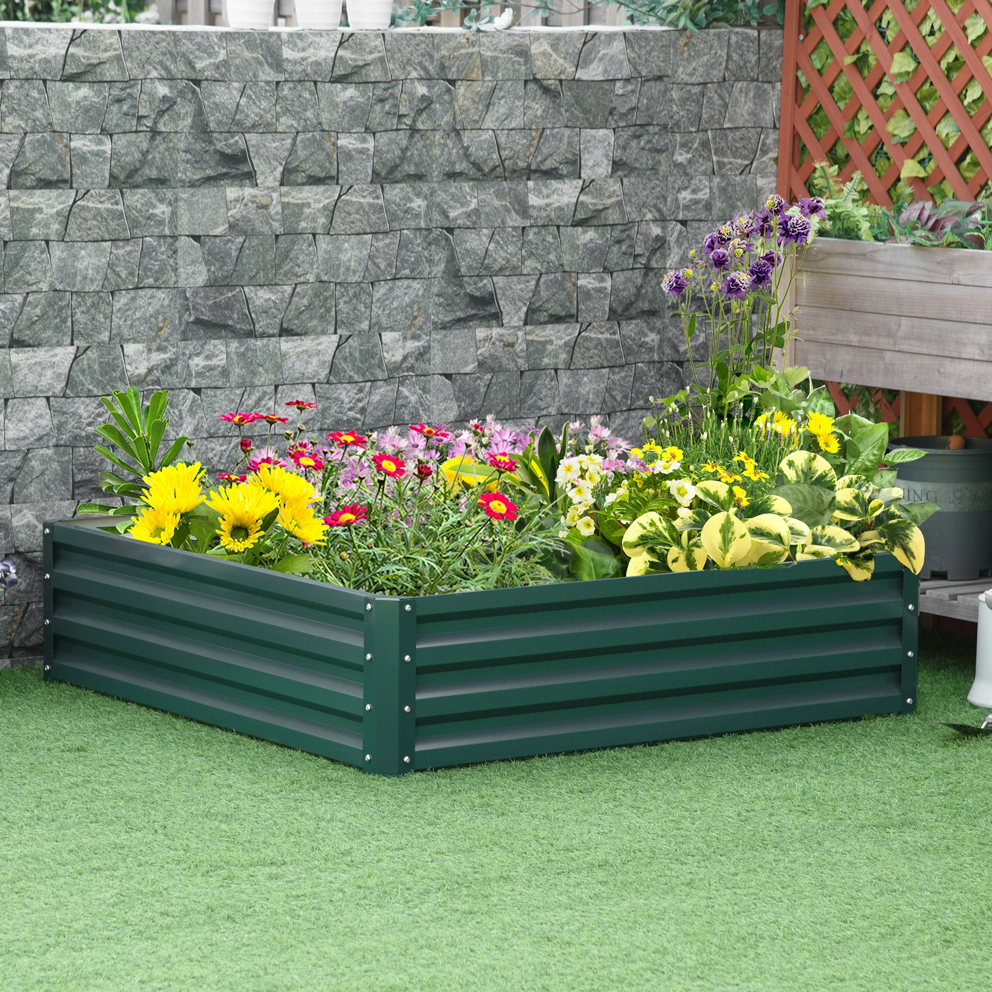 Outsunny Raised Garden Bed Metal Patio Backyard Flower Vegetable Planter Green - Image 2