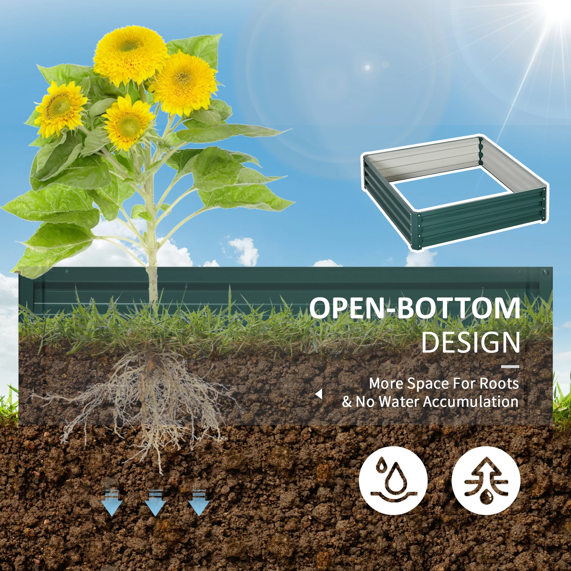 Outsunny Raised Garden Bed Metal Patio Backyard Flower Vegetable Planter Green - Image 6