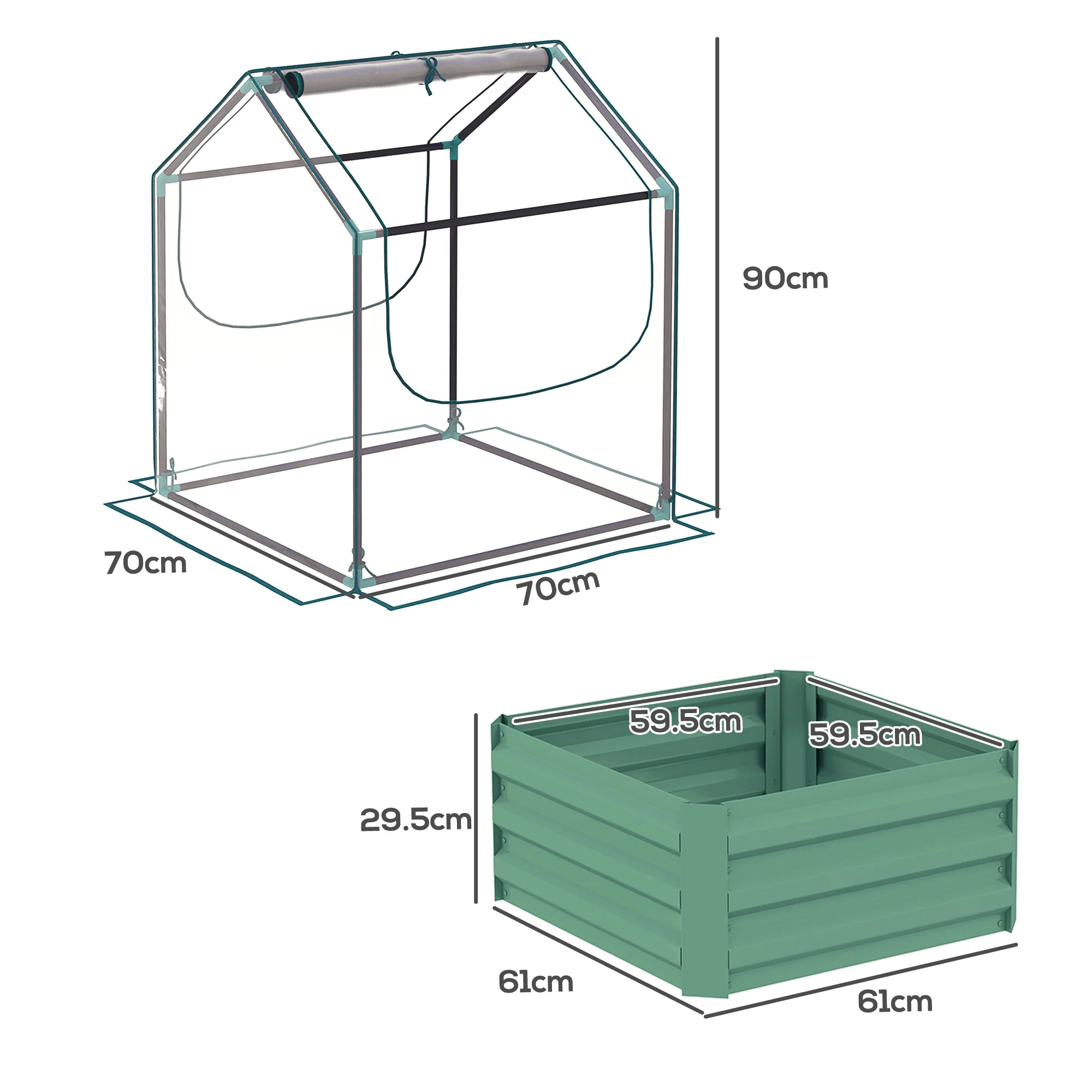 Outsunny Raised Garden Bed Planter Box with Greenhouse, Clear and Green - Image 5