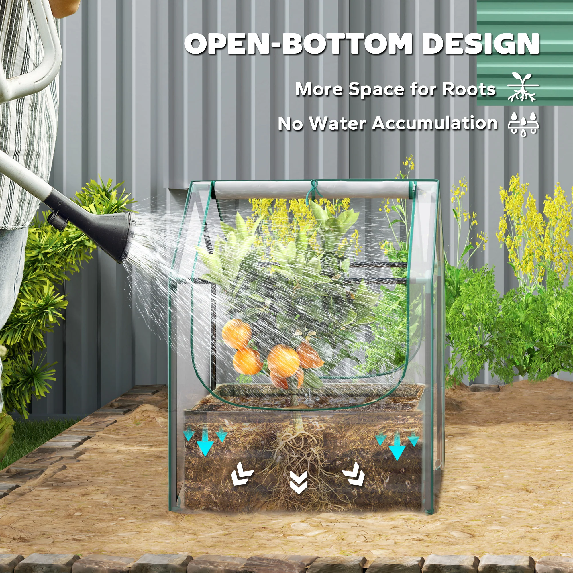 Outsunny Raised Garden Bed Planter Box with Greenhouse, Clear and Green - Image 6