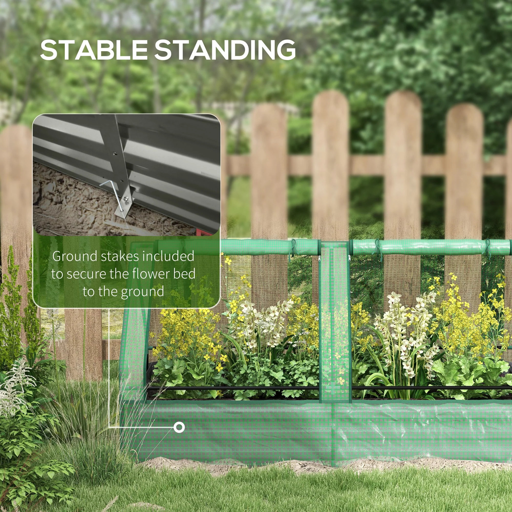 Outsunny Raised Garden Bed Planter Box with Greenhouse, Green and Dark Grey - Image 7