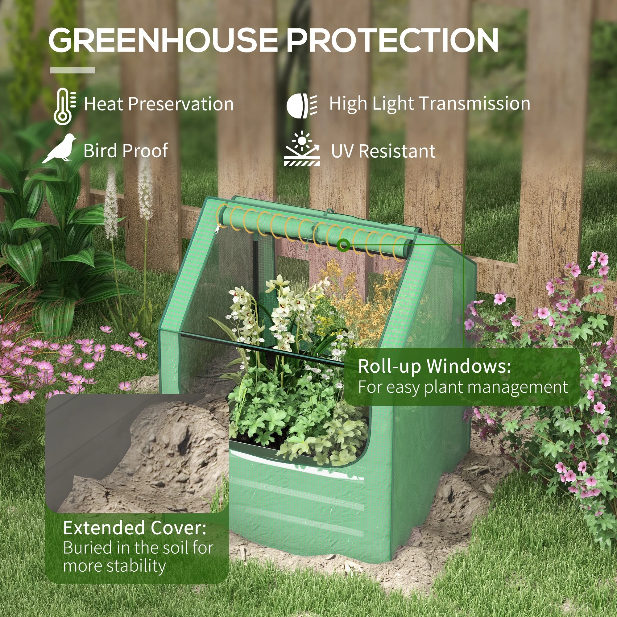 Outsunny Raised Garden Bed Planter Box with Greenhouse, Green and Silver - Image 4