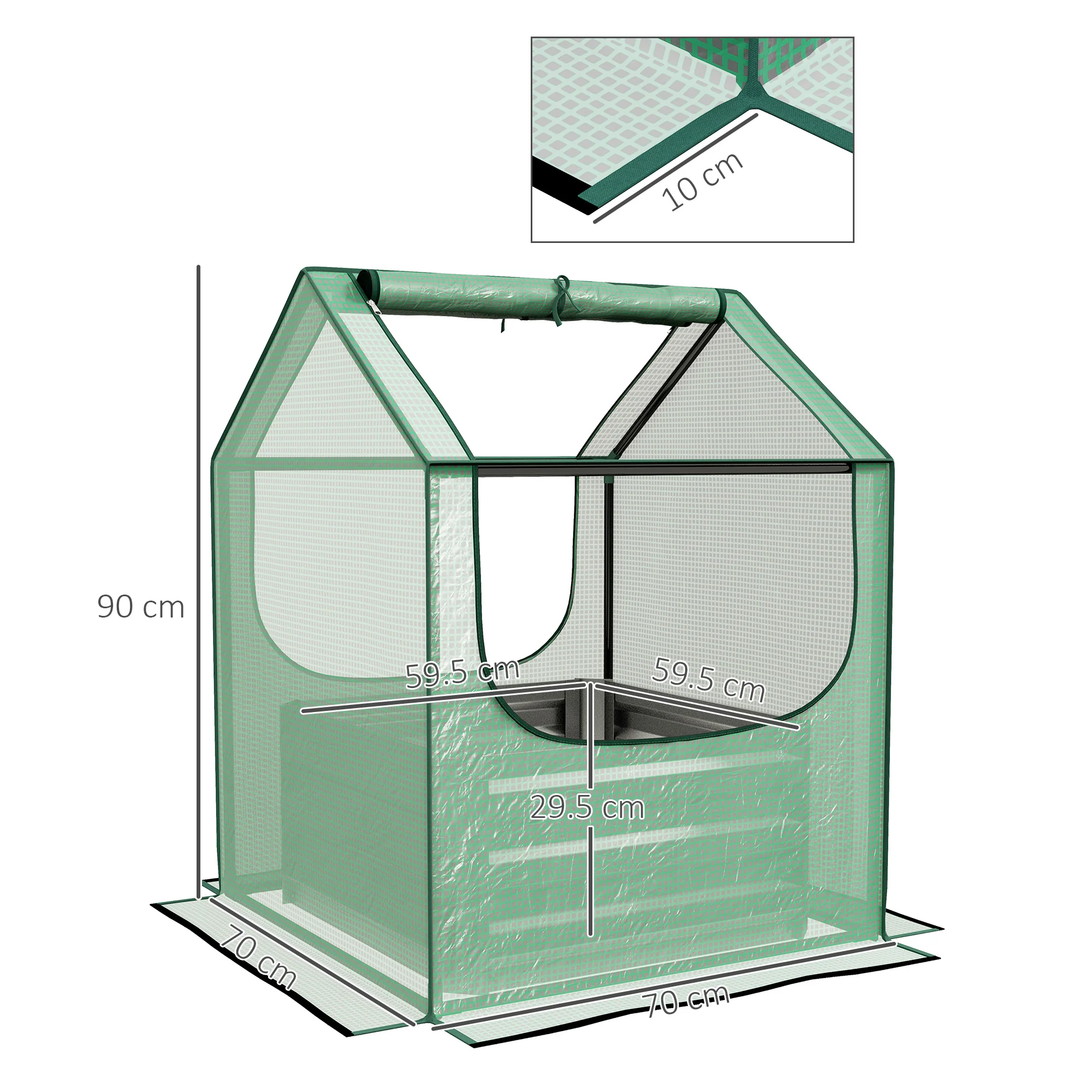 Outsunny Raised Garden Bed Planter Box with Greenhouse, Green and Silver - Image 5